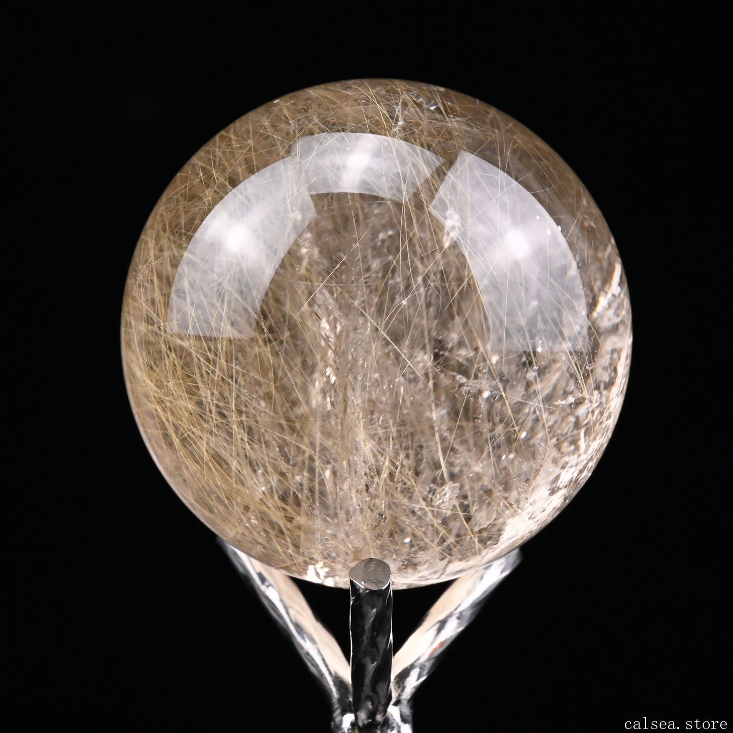 1.76'' Golden Rutilated,Rutile Sphere Crystal Healing Hand Carved Crystal Sphere/Ball