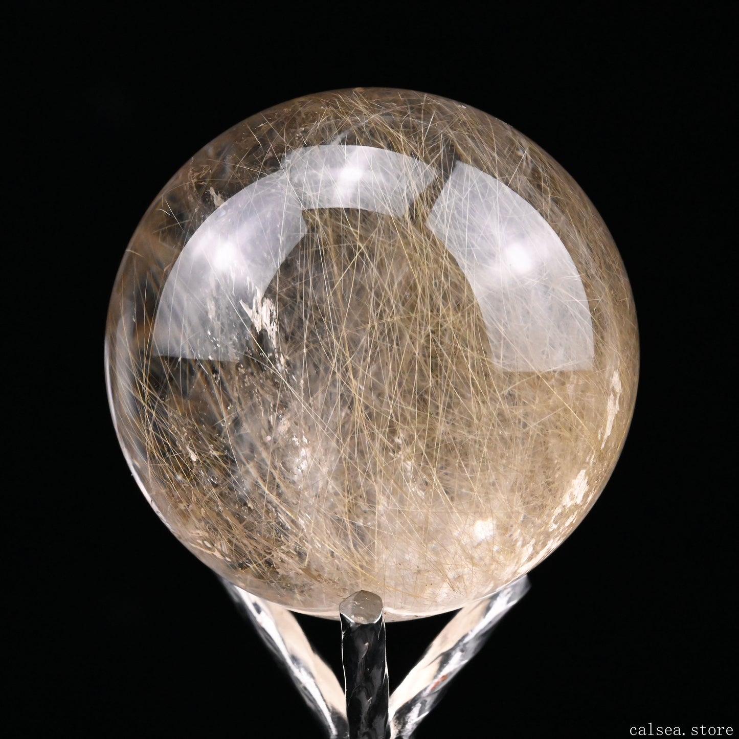 1.76'' Golden Rutilated,Rutile Sphere Crystal Healing Hand Carved Crystal Sphere/Ball