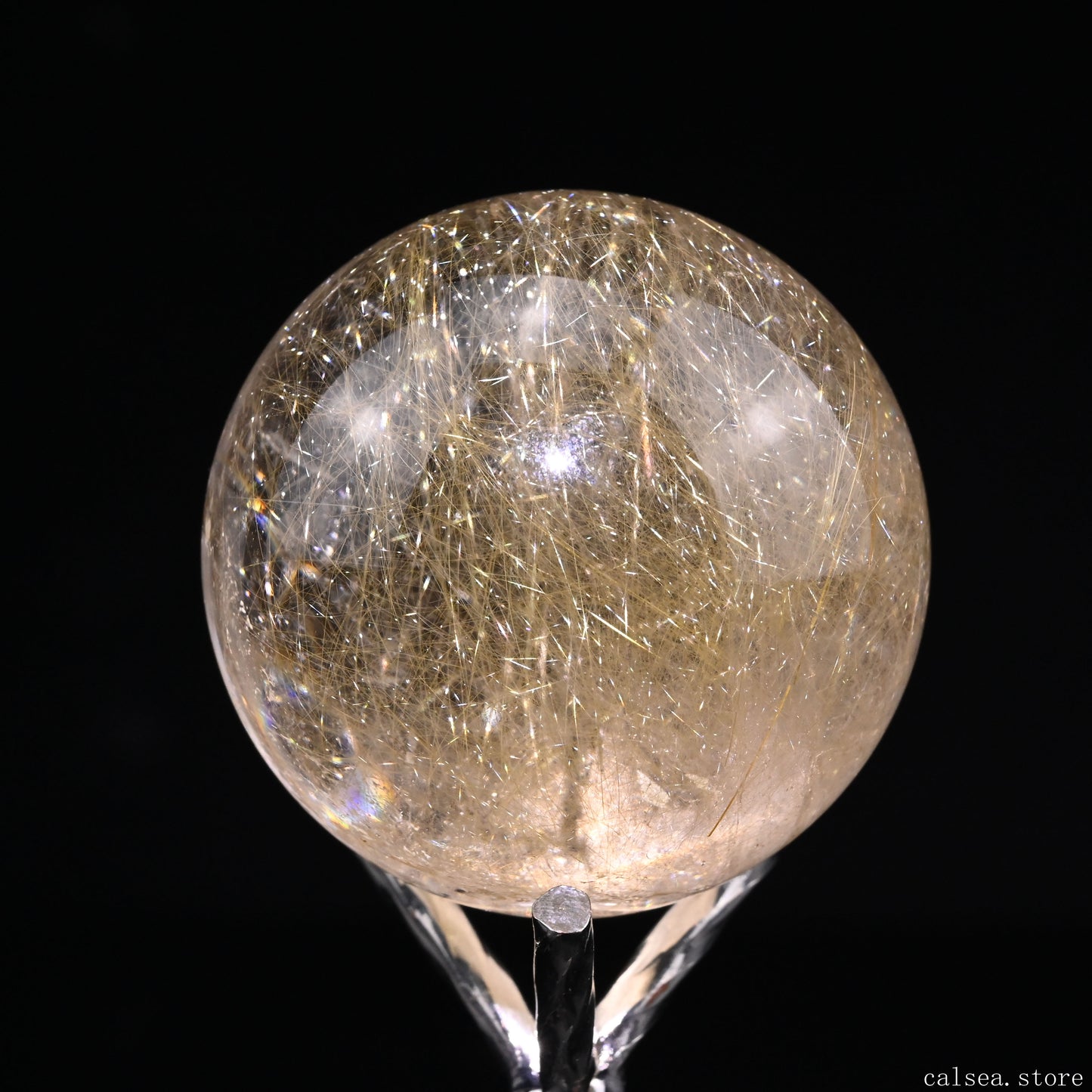 1.76'' Golden Rutilated,Rutile Sphere Crystal Healing Hand Carved Crystal Sphere/Ball