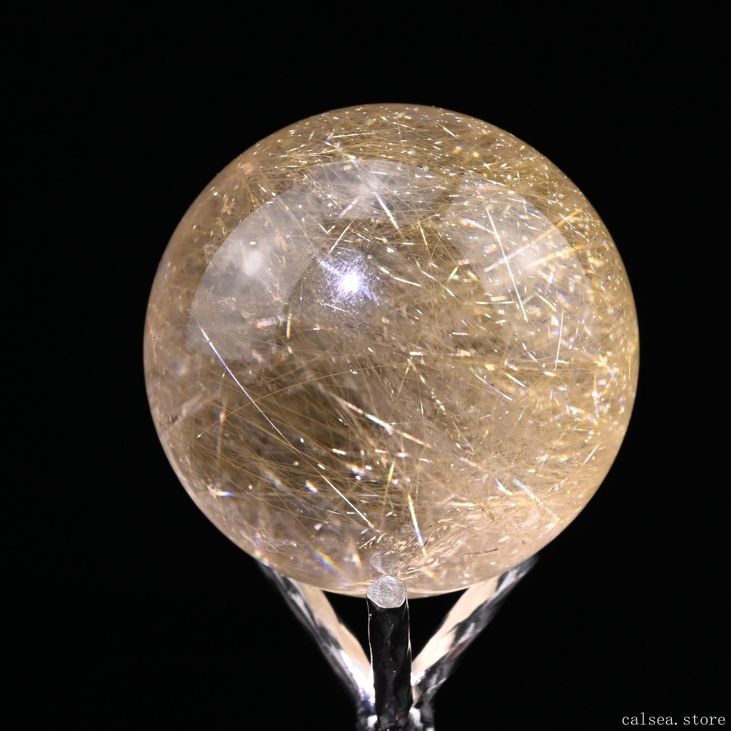 1.76'' Golden Rutilated,Rutile Sphere Crystal Healing Hand Carved Crystal Sphere/Ball
