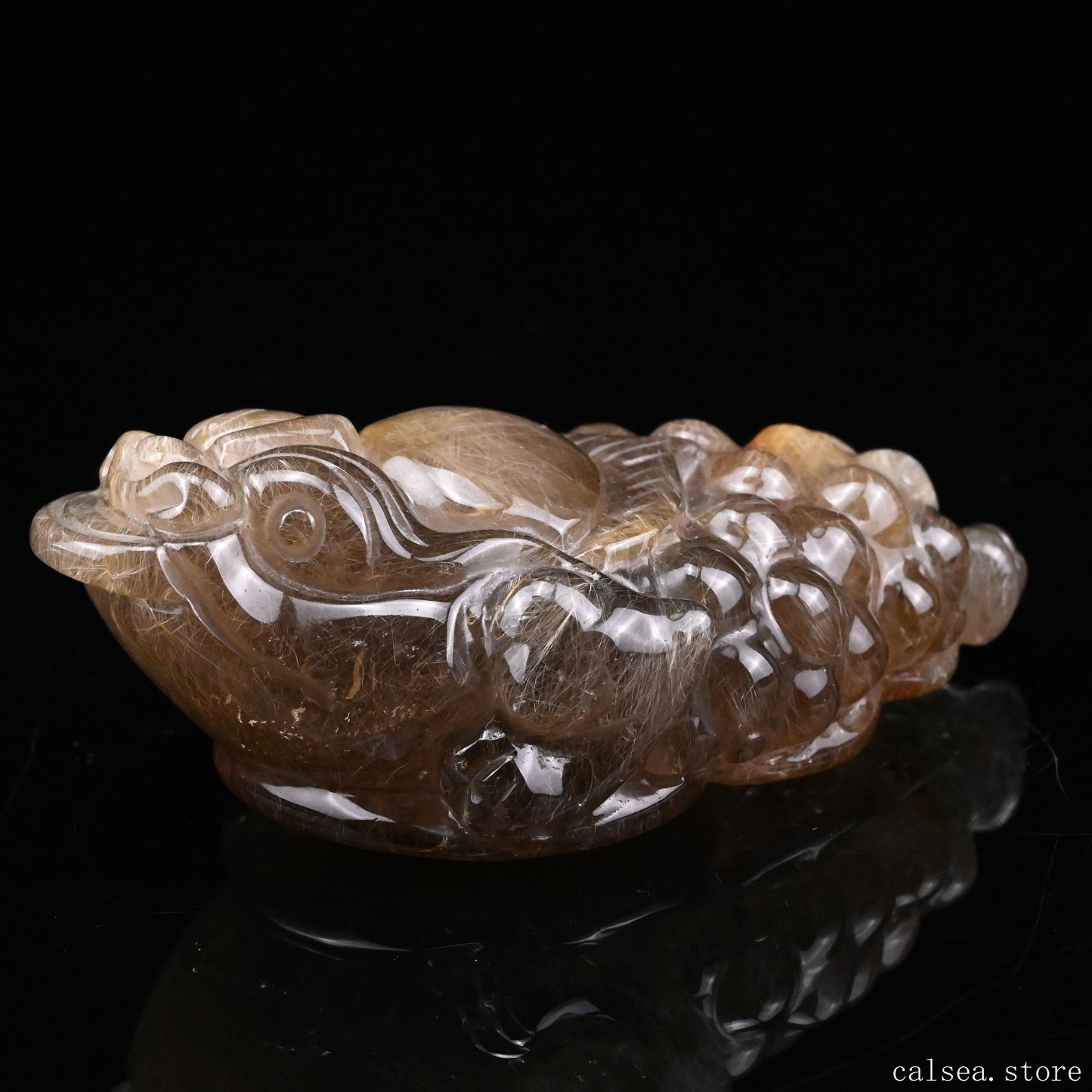 Golden Rutile,Rutilated Money Toad,Hand Carved Sculpture