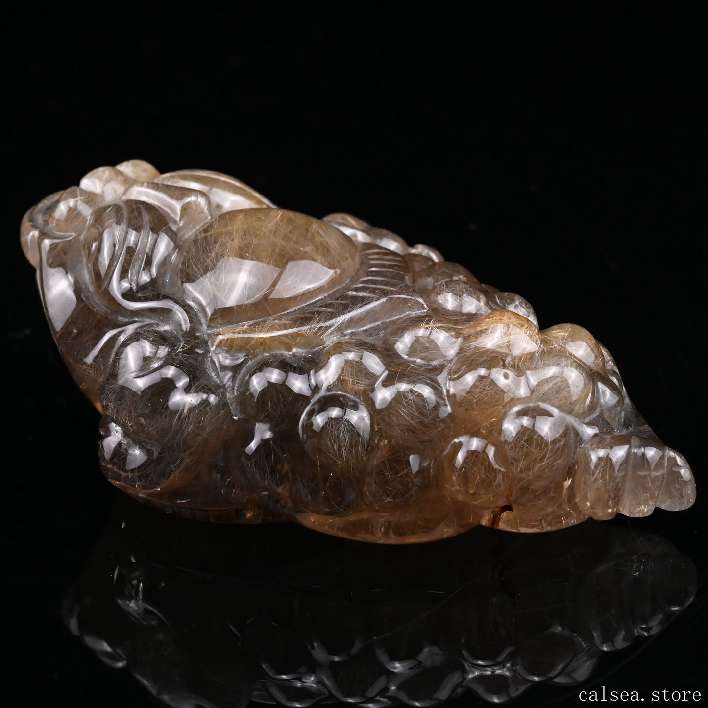 Golden Rutile,Rutilated Money Toad,Hand Carved Sculpture