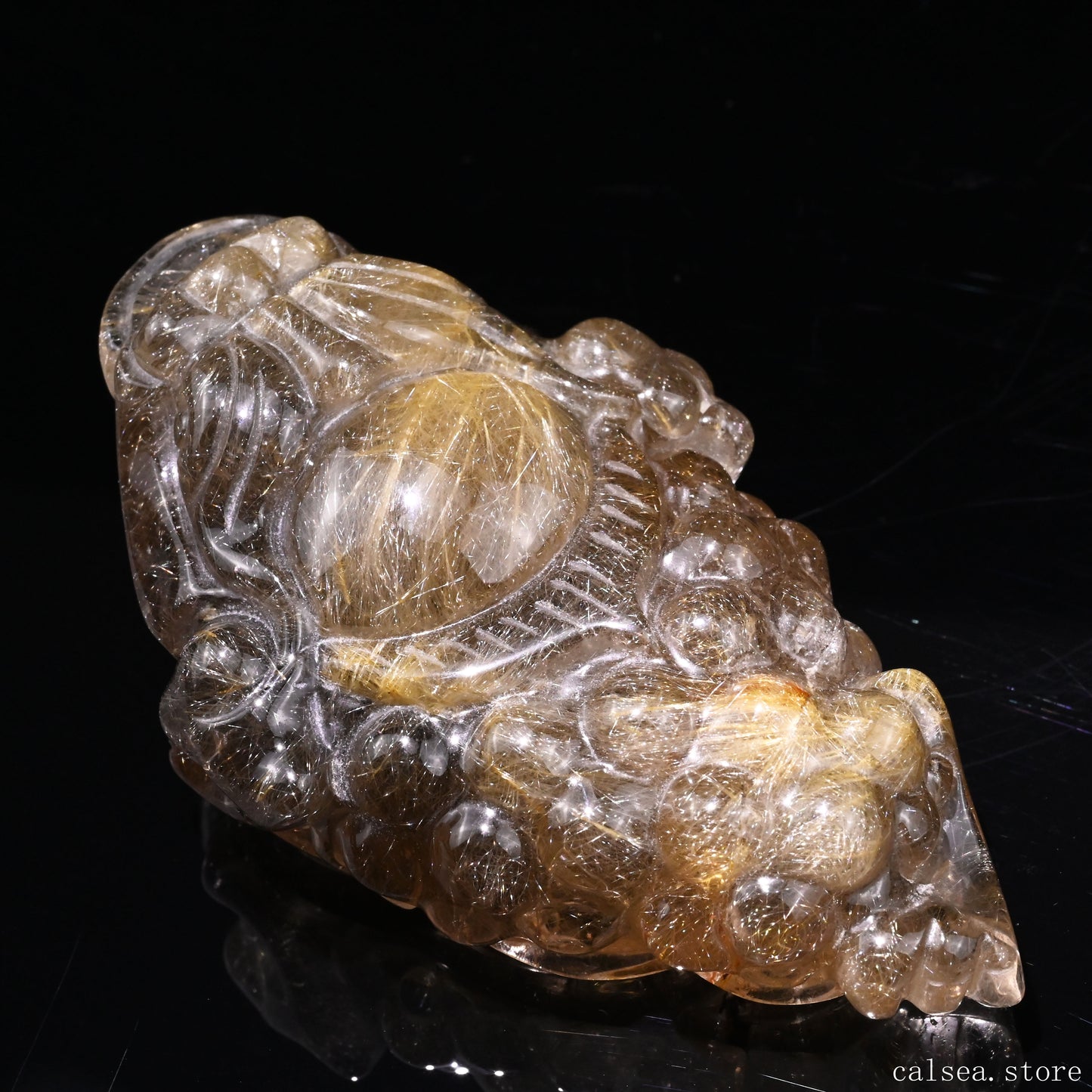 Golden Rutile,Rutilated Money Toad,Hand Carved Sculpture