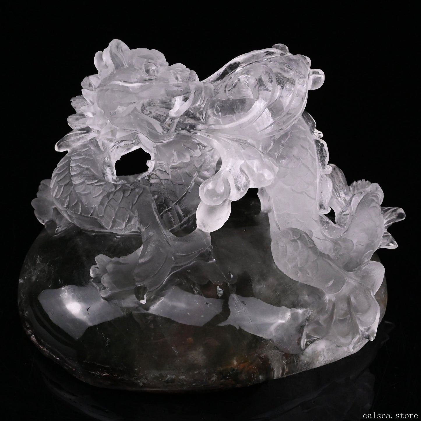 5'' Gardenquartz,Lodalite Water Dragon Sculpture Hand Carved Super Realistic