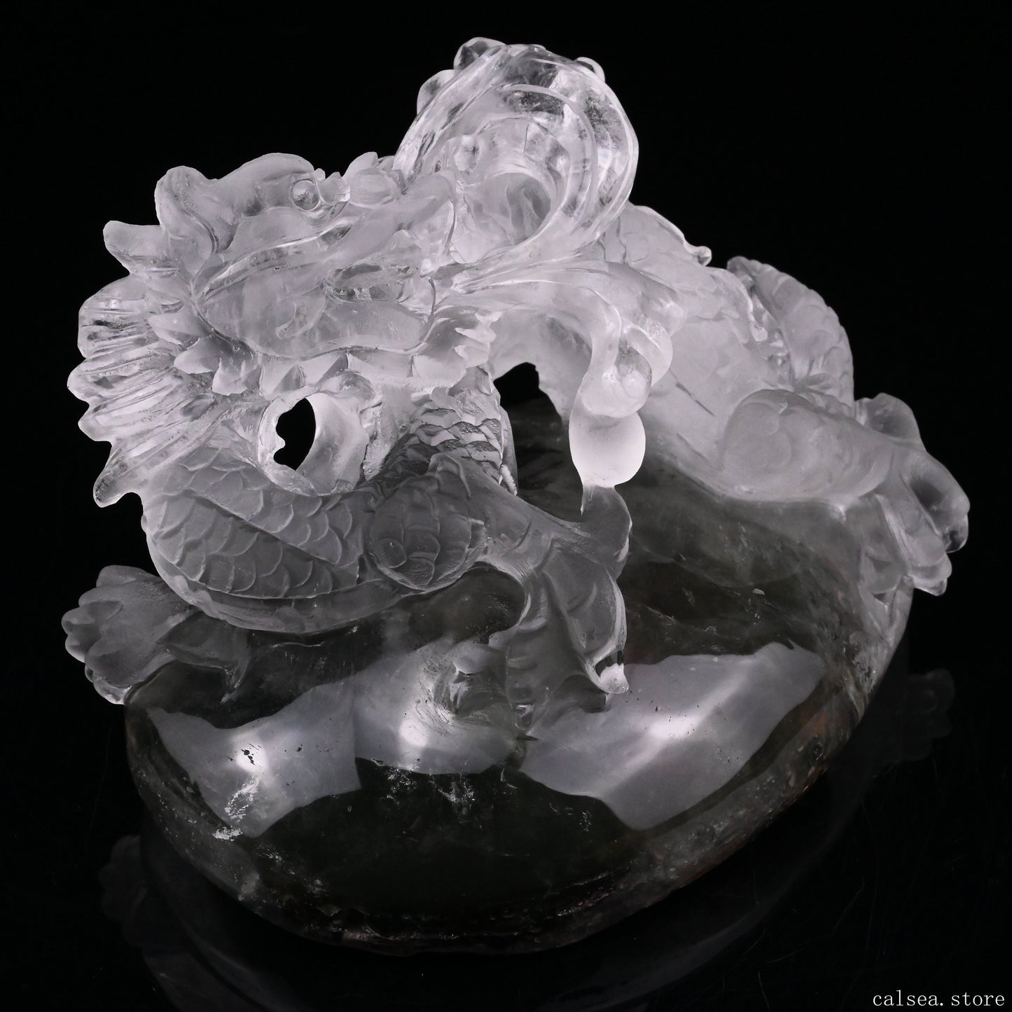 5'' Gardenquartz,Lodalite Water Dragon Sculpture Hand Carved Super Realistic