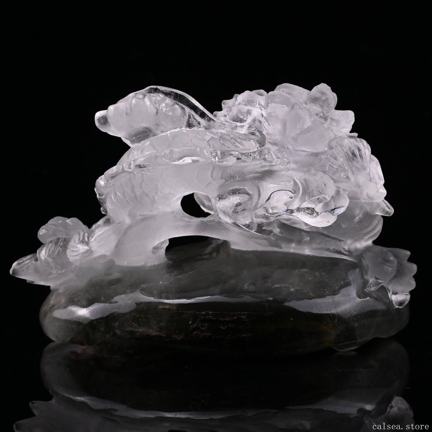 5'' Gardenquartz,Lodalite Water Dragon Sculpture Hand Carved Super Realistic