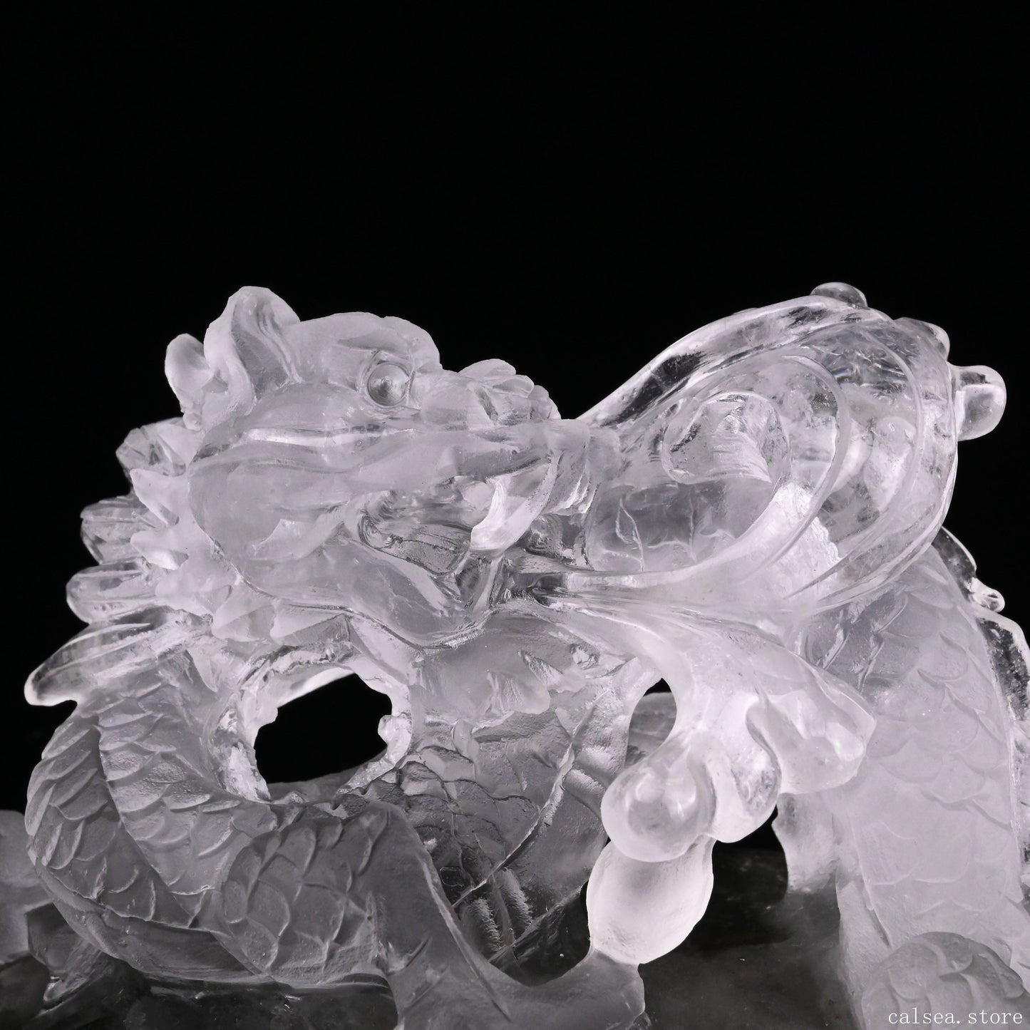 5'' Gardenquartz,Lodalite Water Dragon Sculpture Hand Carved Super Realistic