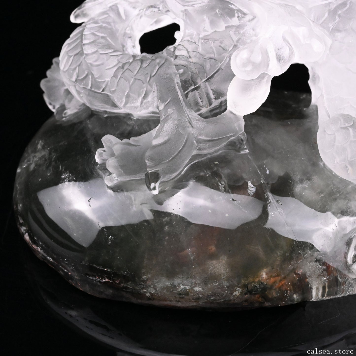 5'' Gardenquartz,Lodalite Water Dragon Sculpture Hand Carved Super Realistic