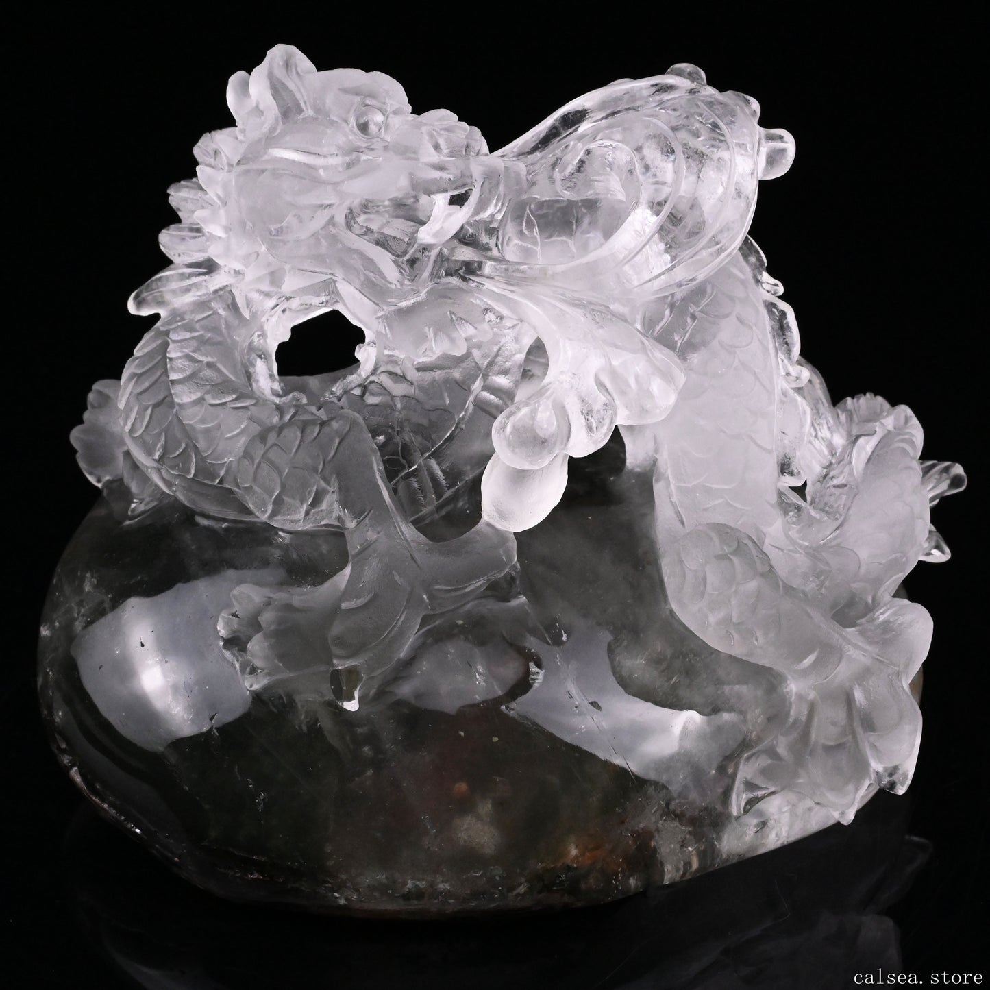 5'' Gardenquartz,Lodalite Water Dragon Sculpture Hand Carved Super Realistic