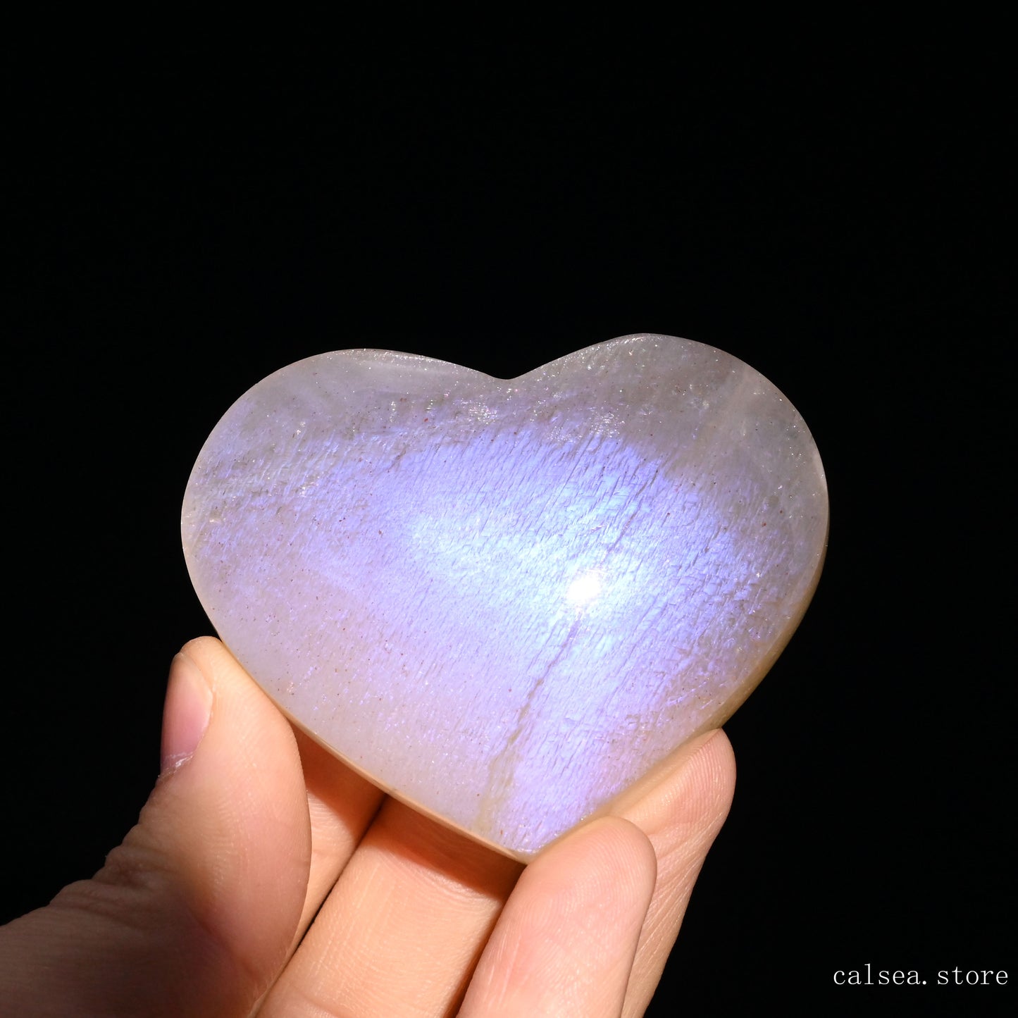 Bule Starlight Moonstone Heart Ornaments Crystal Healing Hand Carved