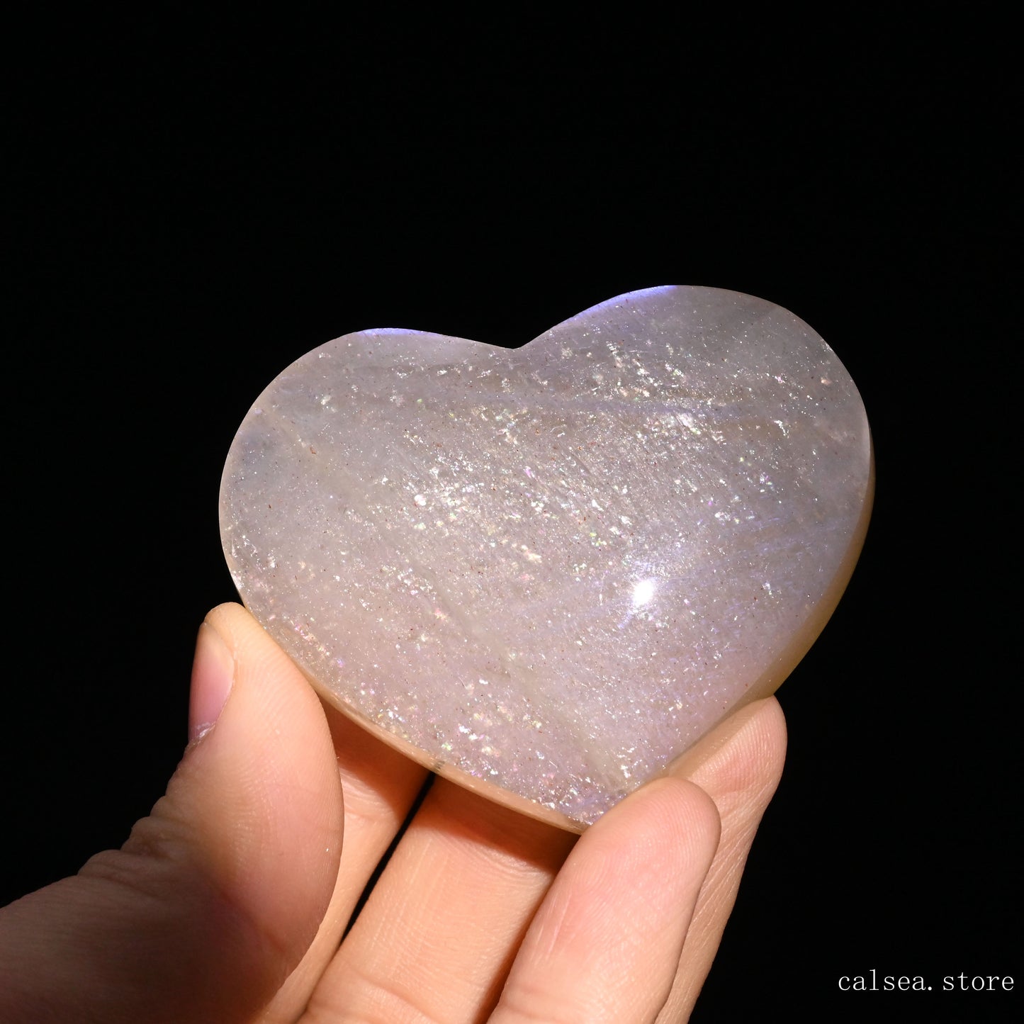 Bule Starlight Moonstone Heart Ornaments Crystal Healing Hand Carved