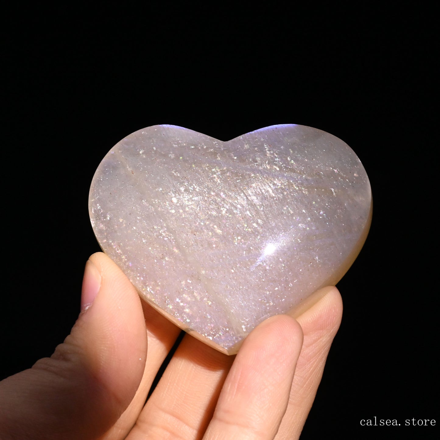 Bule Starlight Moonstone Heart Ornaments Crystal Healing Hand Carved