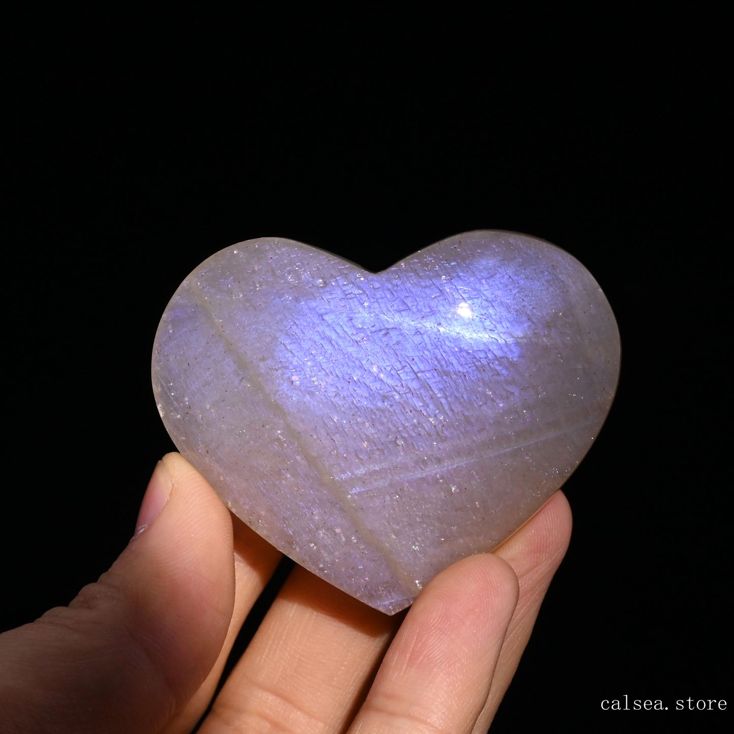 Bule Starlight Moonstone Heart Ornaments Crystal Healing Hand Carved