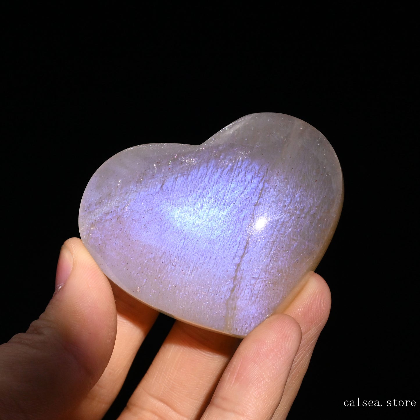 Bule Starlight Moonstone Heart Ornaments Crystal Healing Hand Carved