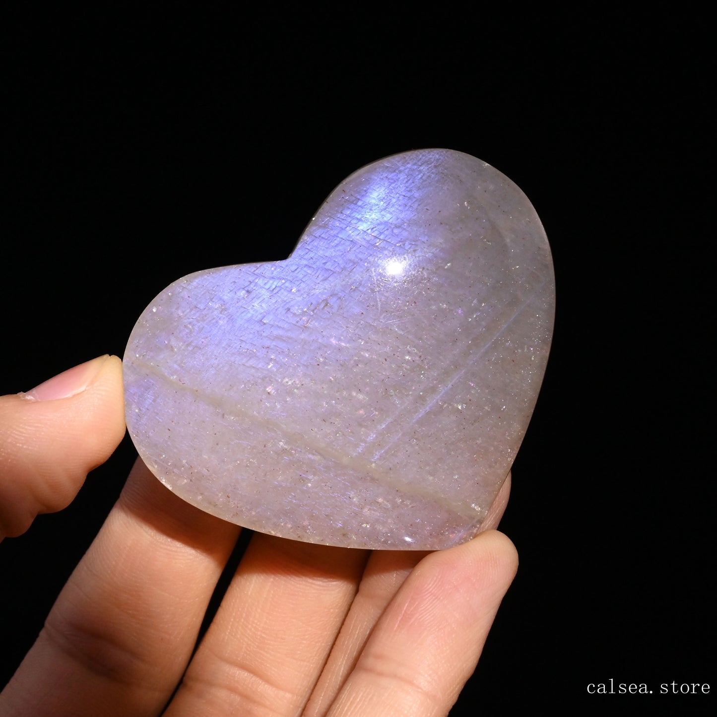 Bule Starlight Moonstone Heart Ornaments Crystal Healing Hand Carved