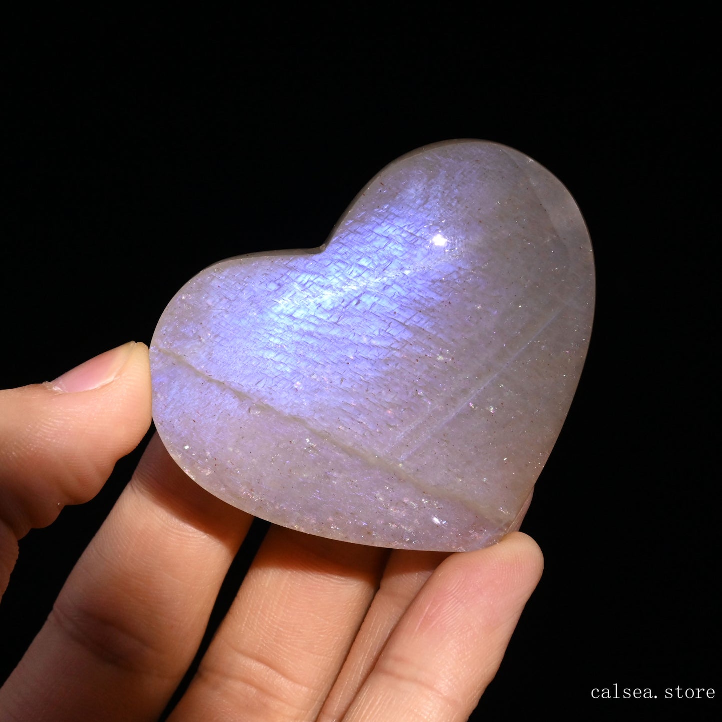 Bule Starlight Moonstone Heart Ornaments Crystal Healing Hand Carved