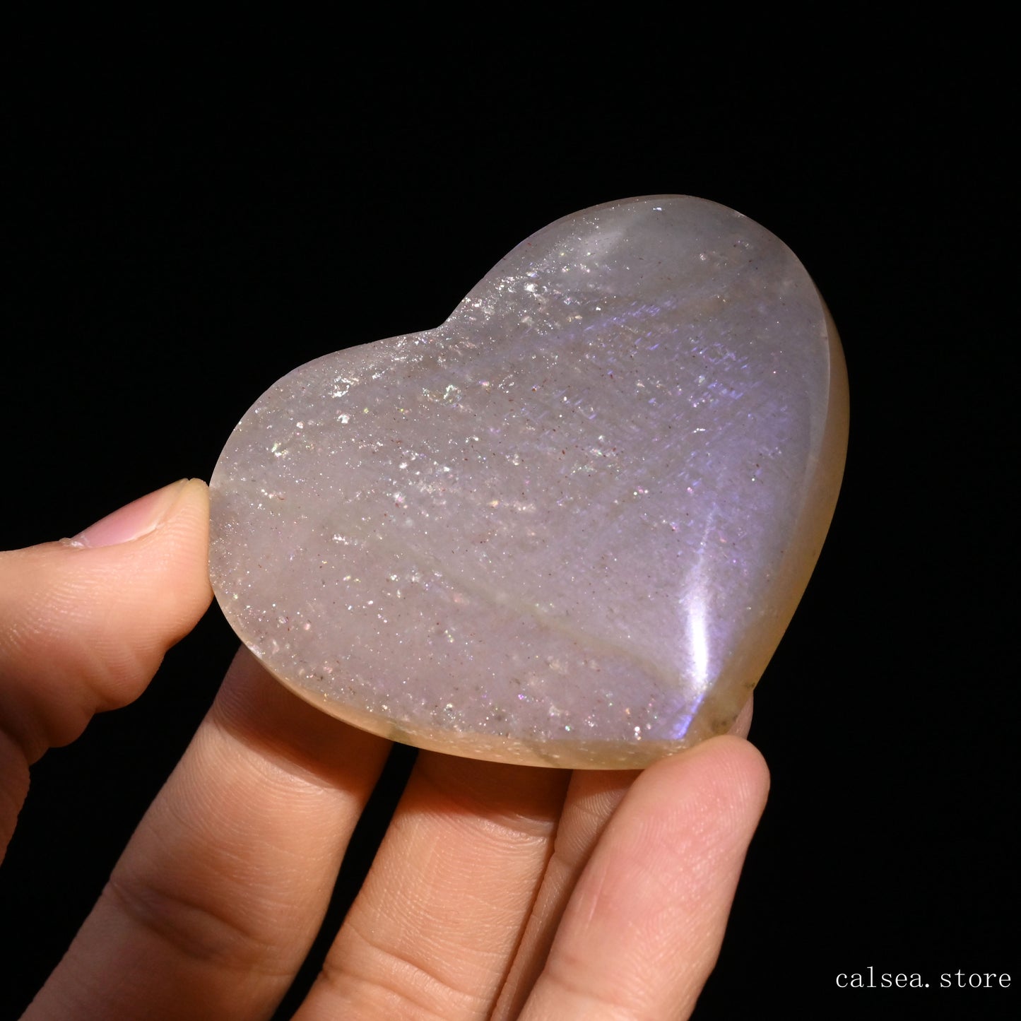 Bule Starlight Moonstone Heart Ornaments Crystal Healing Hand Carved