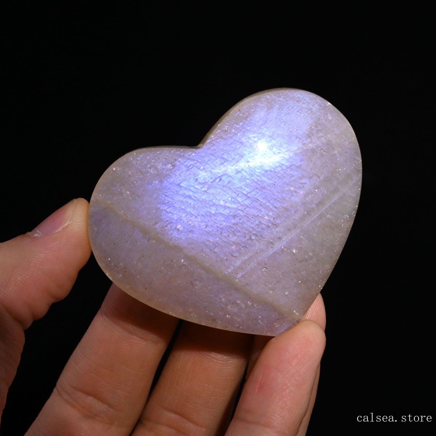 Bule Starlight Moonstone Heart Ornaments Crystal Healing Hand Carved
