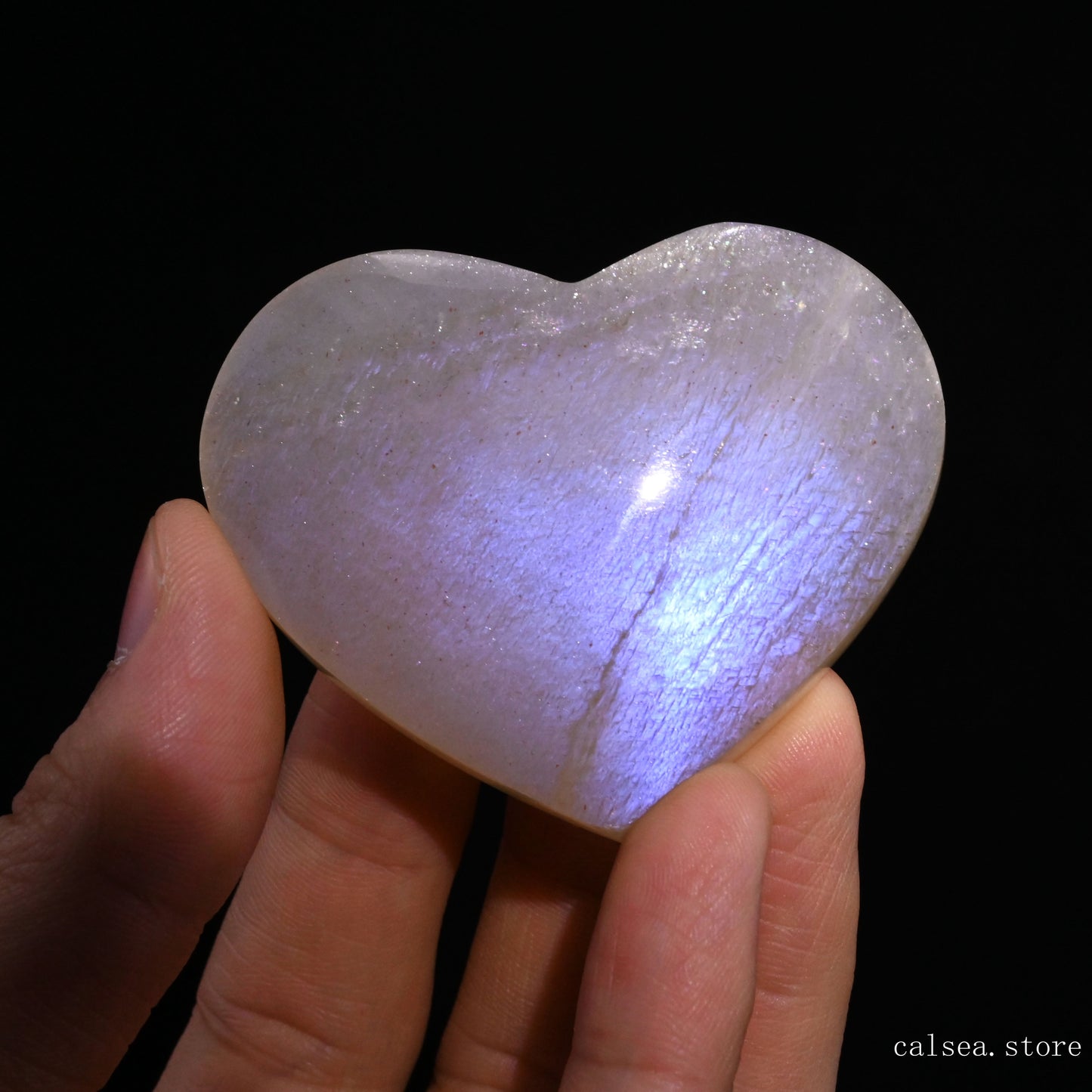 Bule Starlight Moonstone Heart Ornaments Crystal Healing Hand Carved
