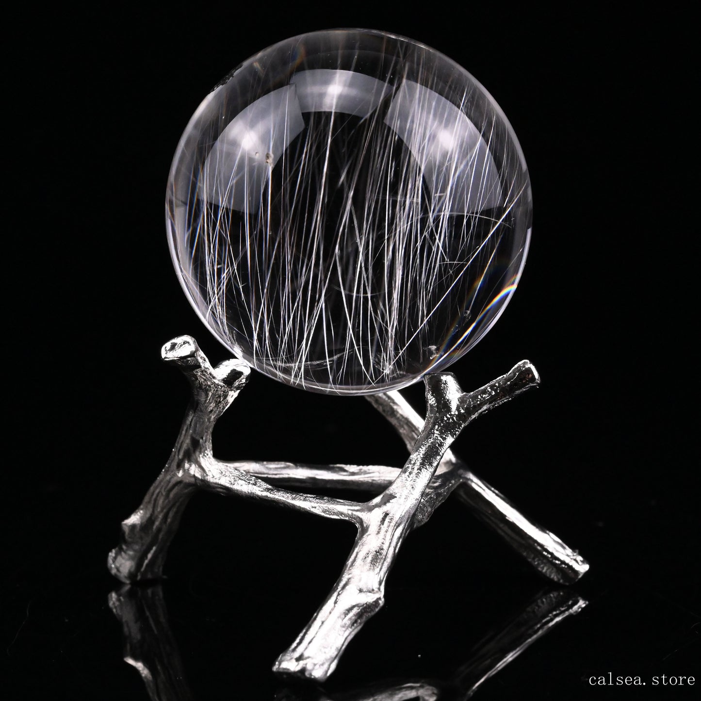 Silver Rutile, Rutilated Quartz Crystal Healing Hand Carved Sphere/Ball