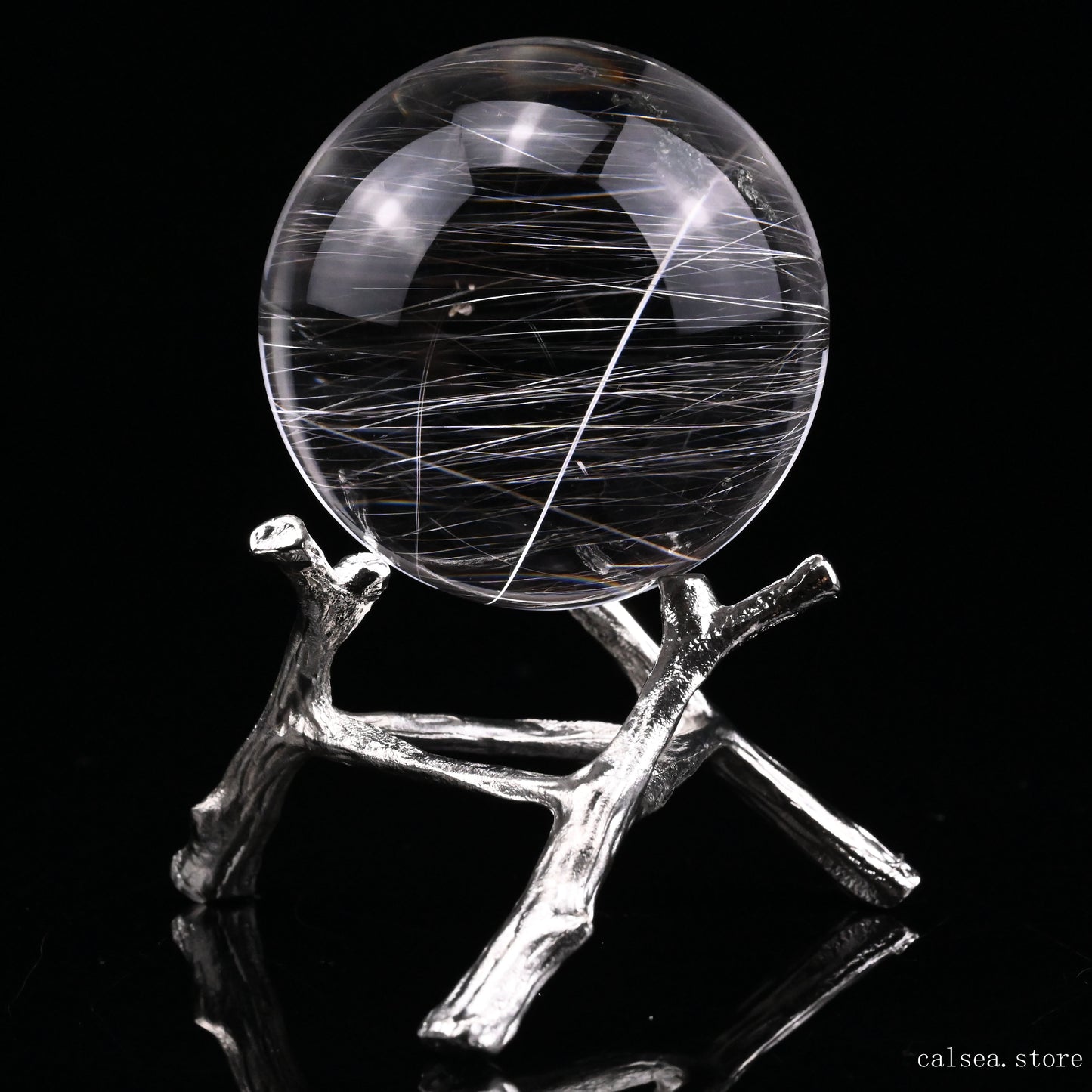 Silver Rutile, Rutilated Quartz Crystal Healing Hand Carved Sphere/Ball