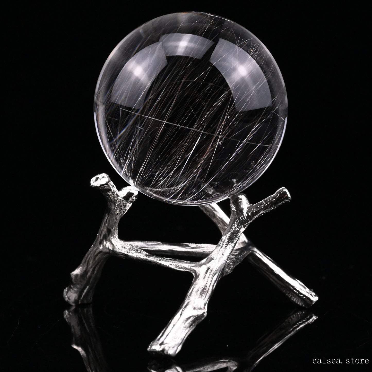 Silver Rutile, Rutilated Quartz Crystal Healing Hand Carved Sphere/Ball