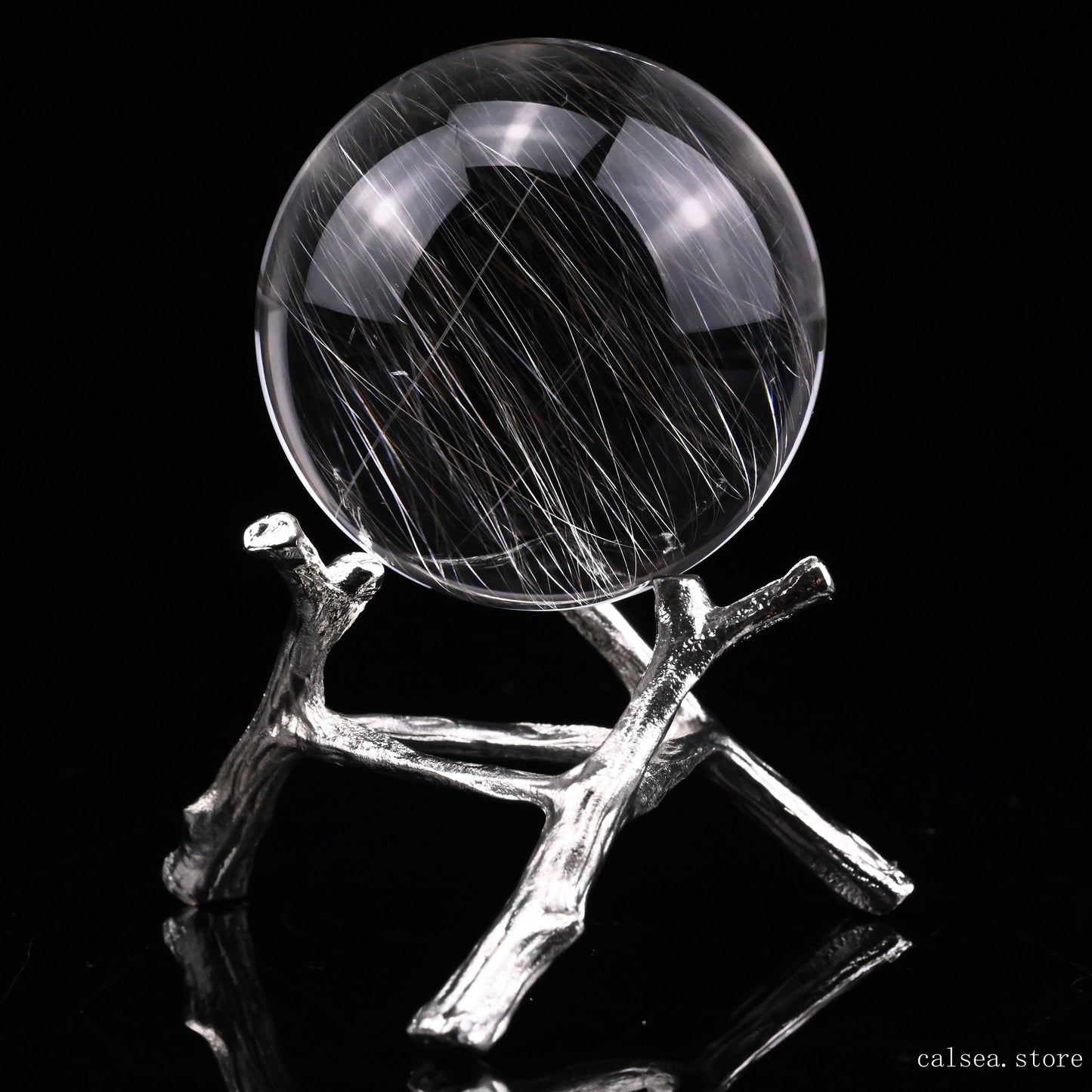 Silver Rutile, Rutilated Quartz Crystal Healing Hand Carved Sphere/Ball