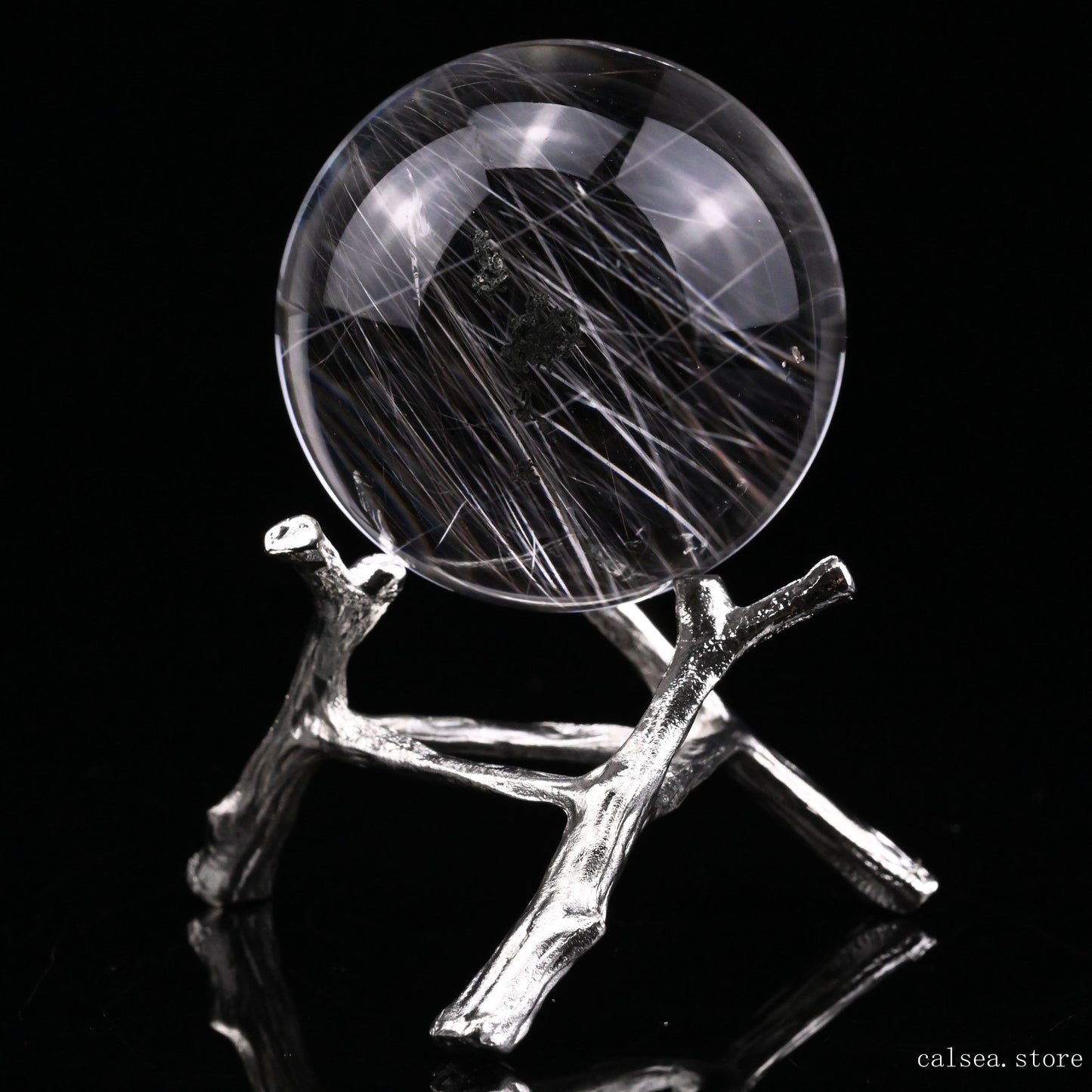 Silver Rutile, Rutilated Quartz Crystal Healing Hand Carved Sphere/Ball