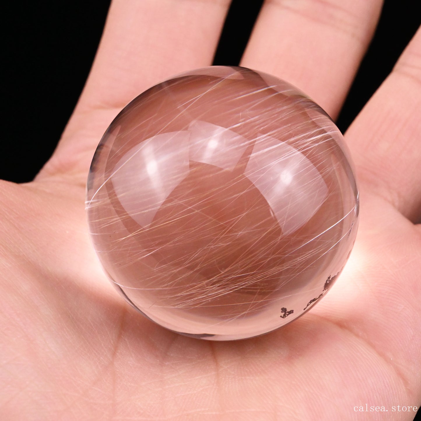 Silver Rutile, Rutilated Quartz Crystal Healing Hand Carved Sphere/Ball