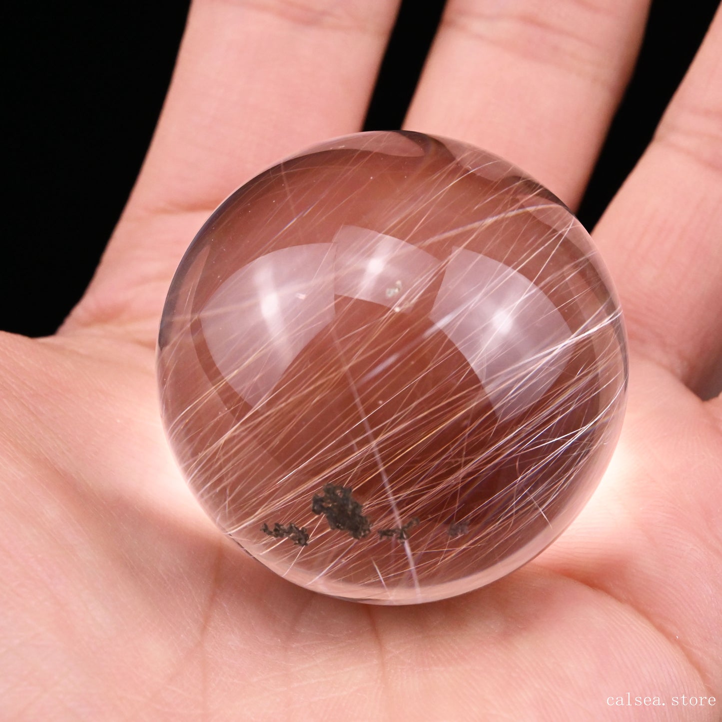 Silver Rutile, Rutilated Quartz Crystal Healing Hand Carved Sphere/Ball