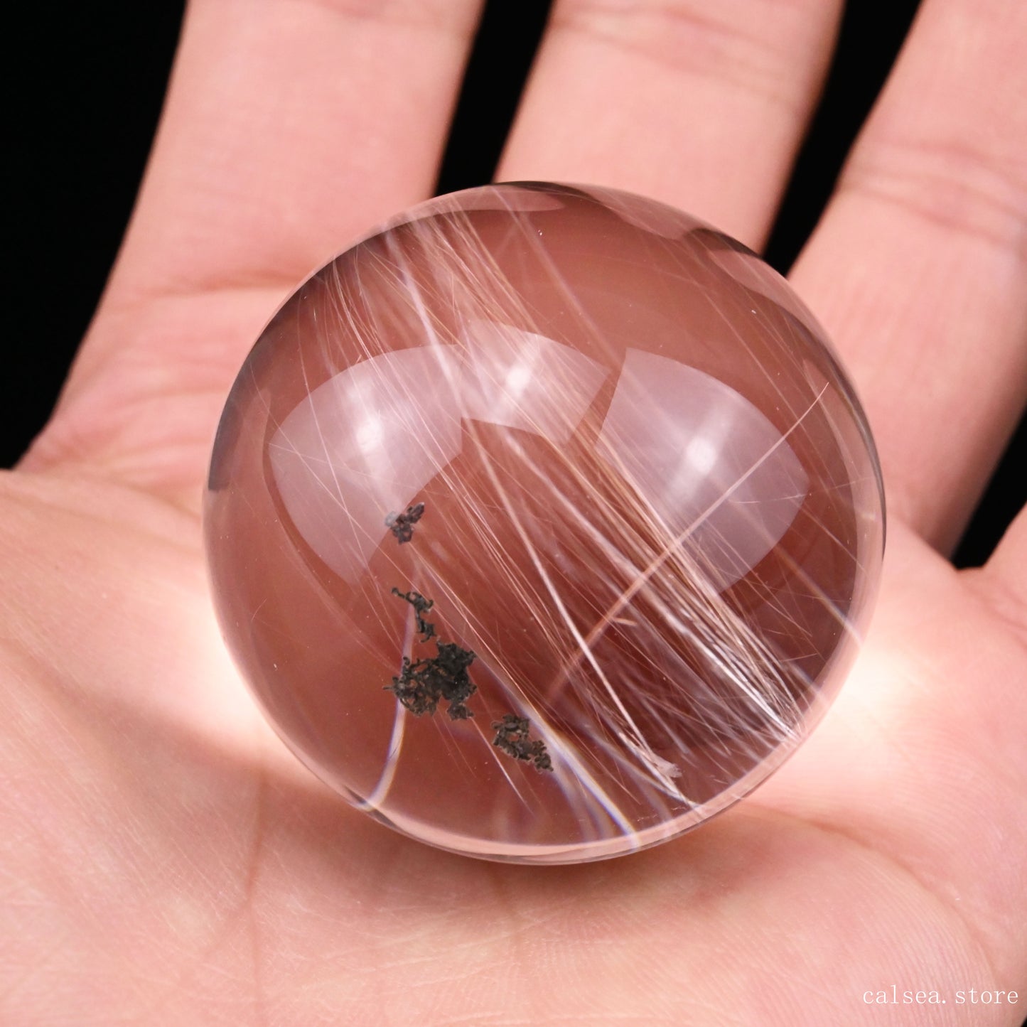 Silver Rutile, Rutilated Quartz Crystal Healing Hand Carved Sphere/Ball