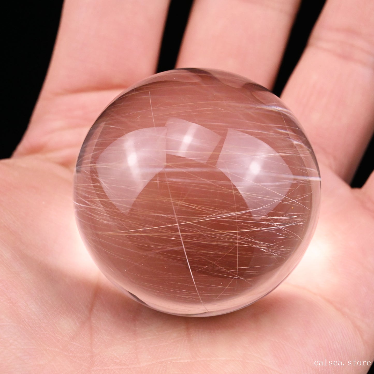 Silver Rutile, Rutilated Quartz Crystal Healing Hand Carved Sphere/Ball