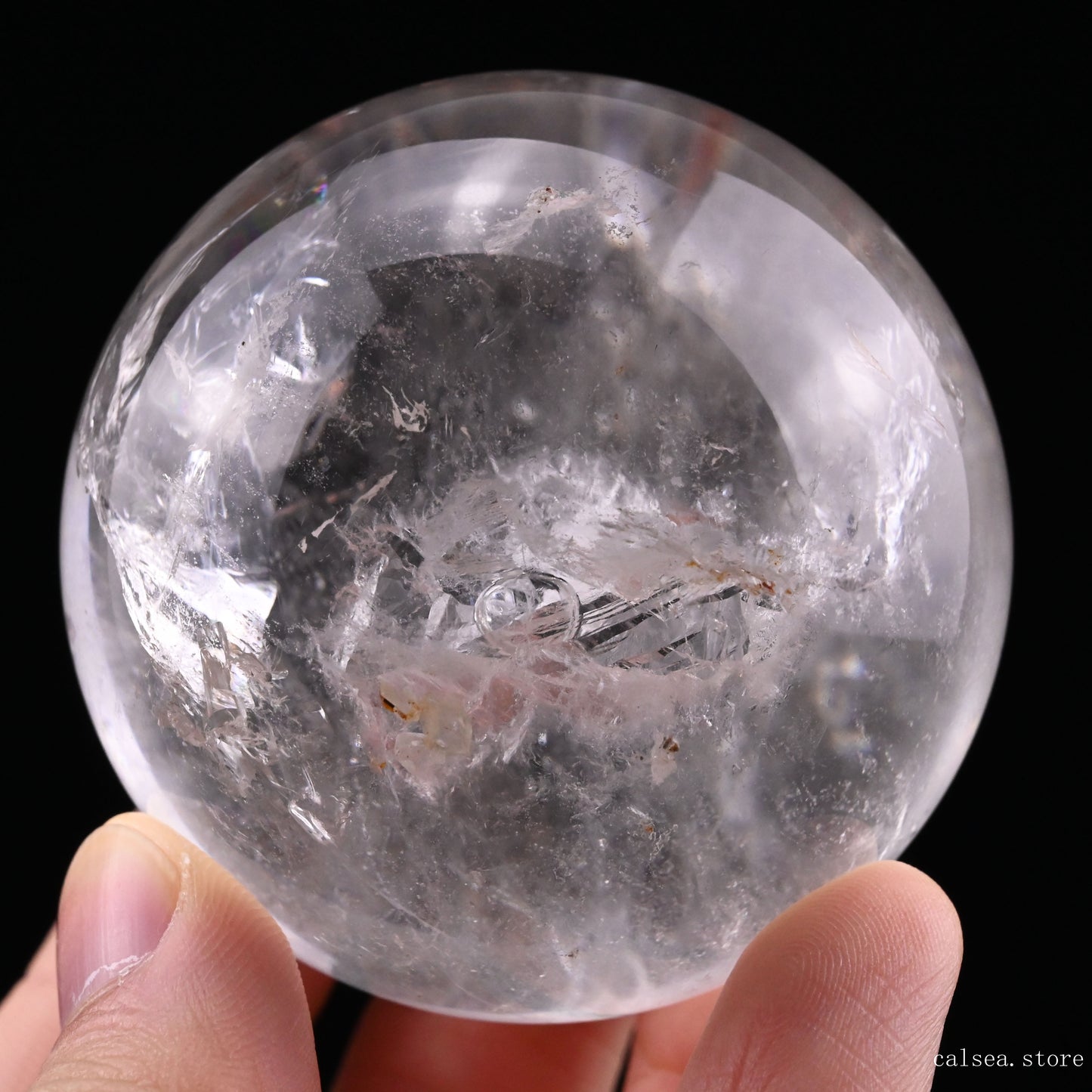 2.2'' Clearquartz Enhydro Sphere Crystal Healing Hand Carved Crystal Ball