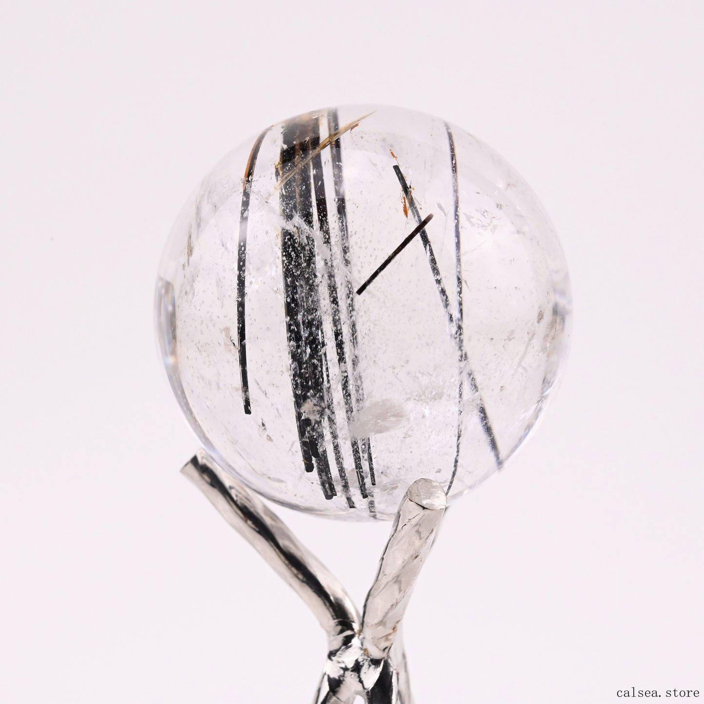 1.45'' Black Rutile,Tourmaline Quartz Sphere Crystal Healing Hand Carved Crystal Ball