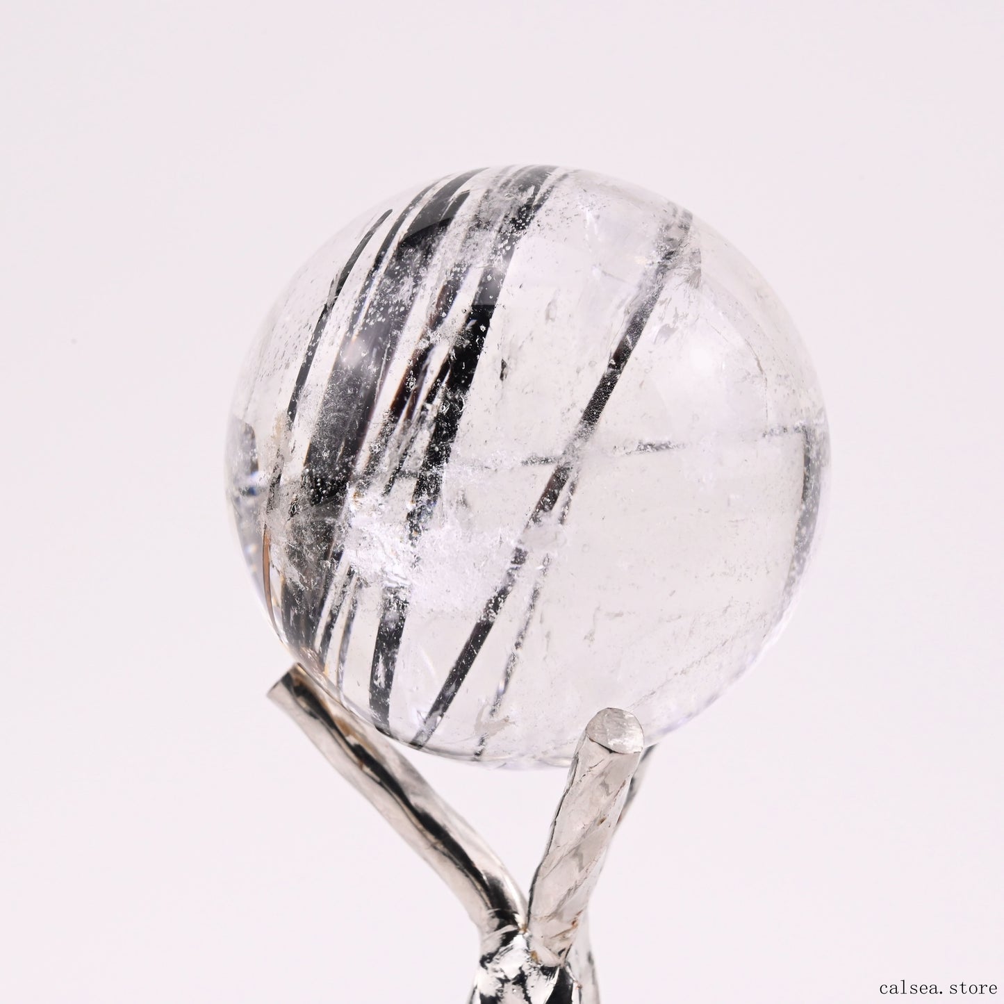 1.45'' Black Rutile,Tourmaline Quartz Sphere Crystal Healing Hand Carved Crystal Ball