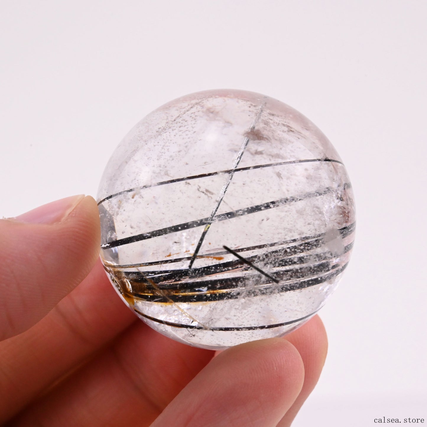 1.45'' Black Rutile,Tourmaline Quartz Sphere Crystal Healing Hand Carved Crystal Ball