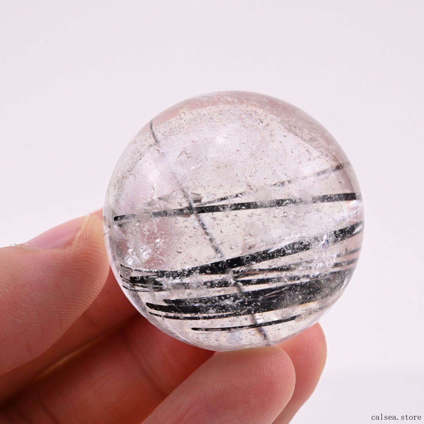 1.45'' Black Rutile,Tourmaline Quartz Sphere Crystal Healing Hand Carved Crystal Ball