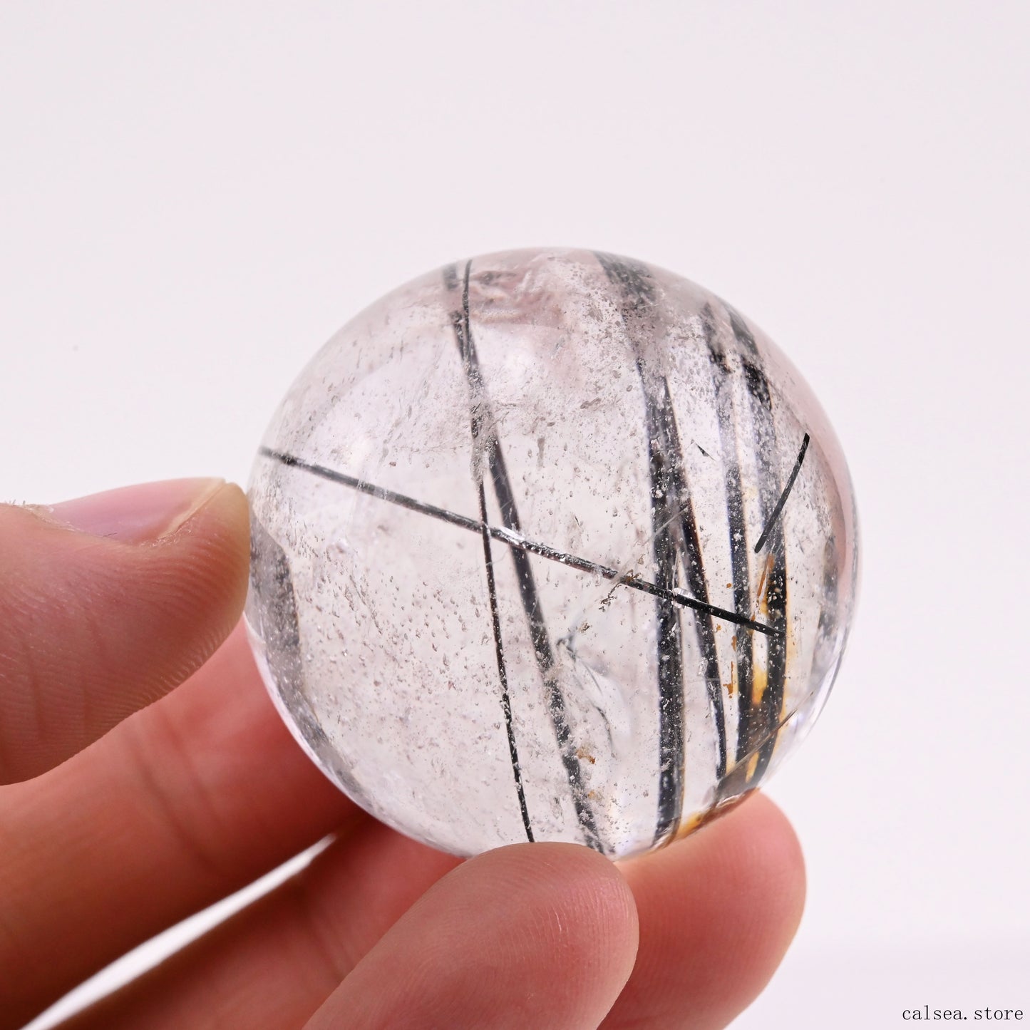 1.45'' Black Rutile,Tourmaline Quartz Sphere Crystal Healing Hand Carved Crystal Ball