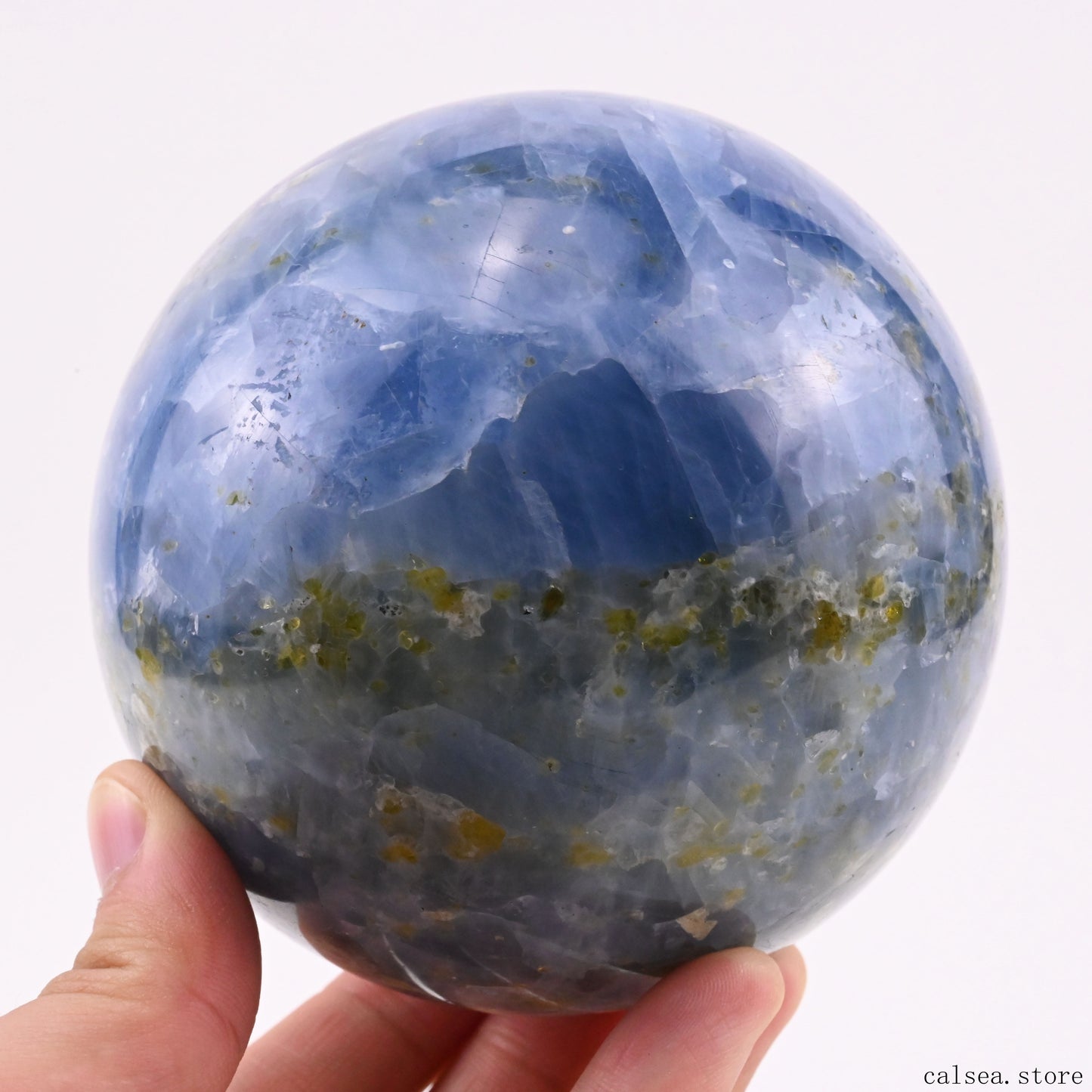 3.85'' Gemstone Blue Kynite Sphere Crystal Healing Hand Carved Sphere/Ball