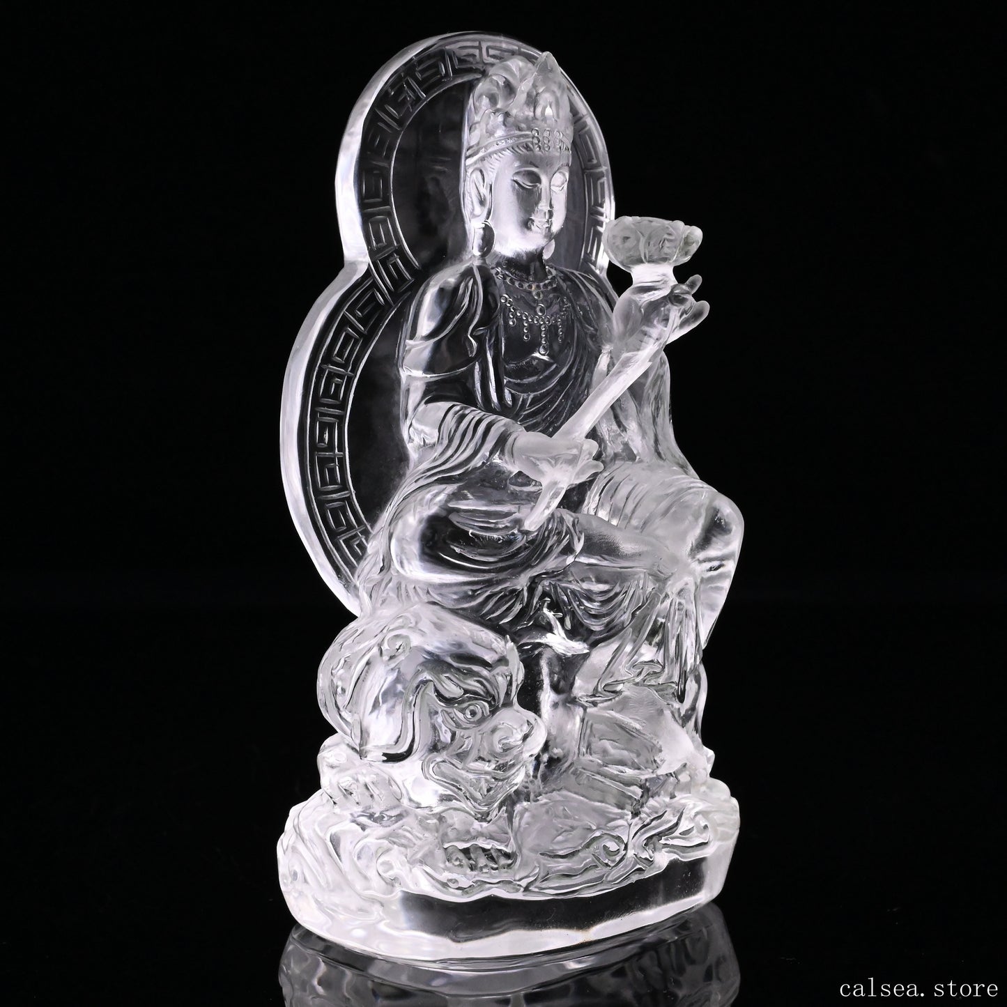 4.76'' Clearquartz Manjushri Buddha Sculpture Crystal Healing Hand Carved