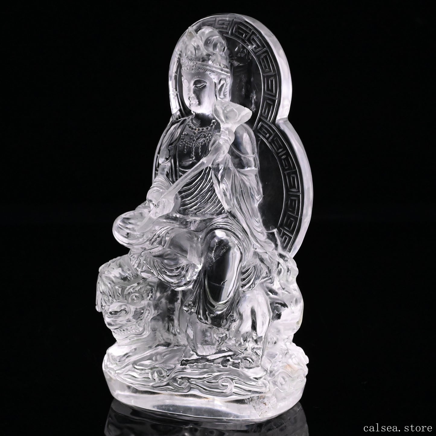 4.76'' Clearquartz Manjushri Buddha Sculpture Crystal Healing Hand Carved