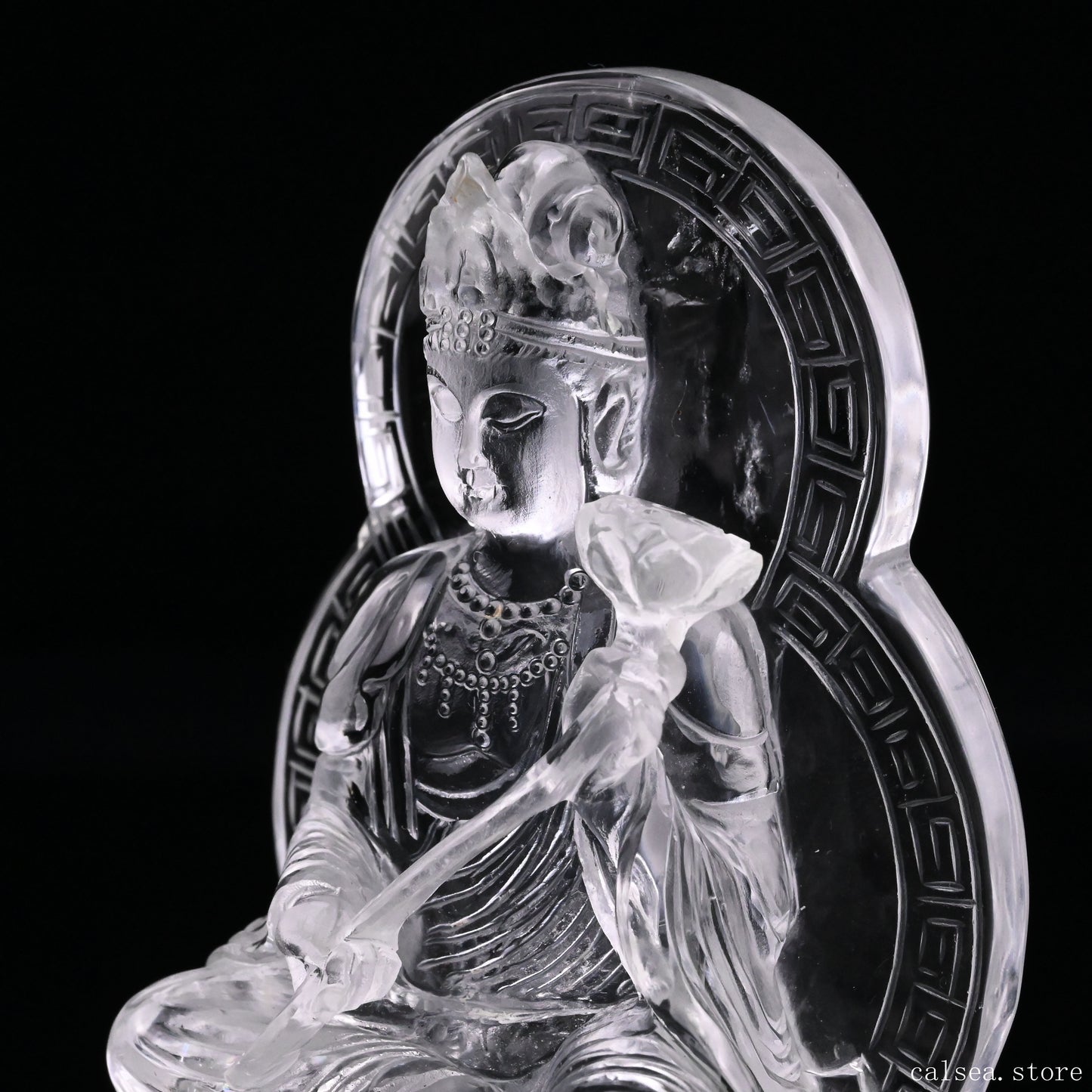 4.76'' Clearquartz Manjushri Buddha Sculpture Crystal Healing Hand Carved