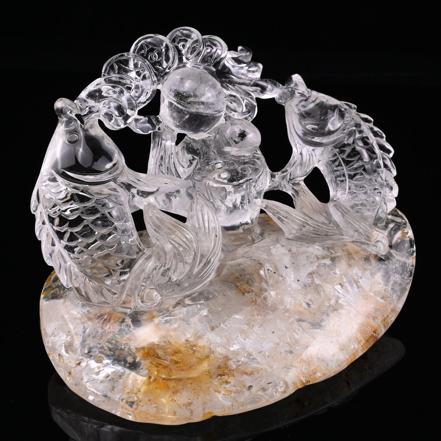 5.25" GoldenHealer Double Fish Sculpture Crystal Healing Hand Carved