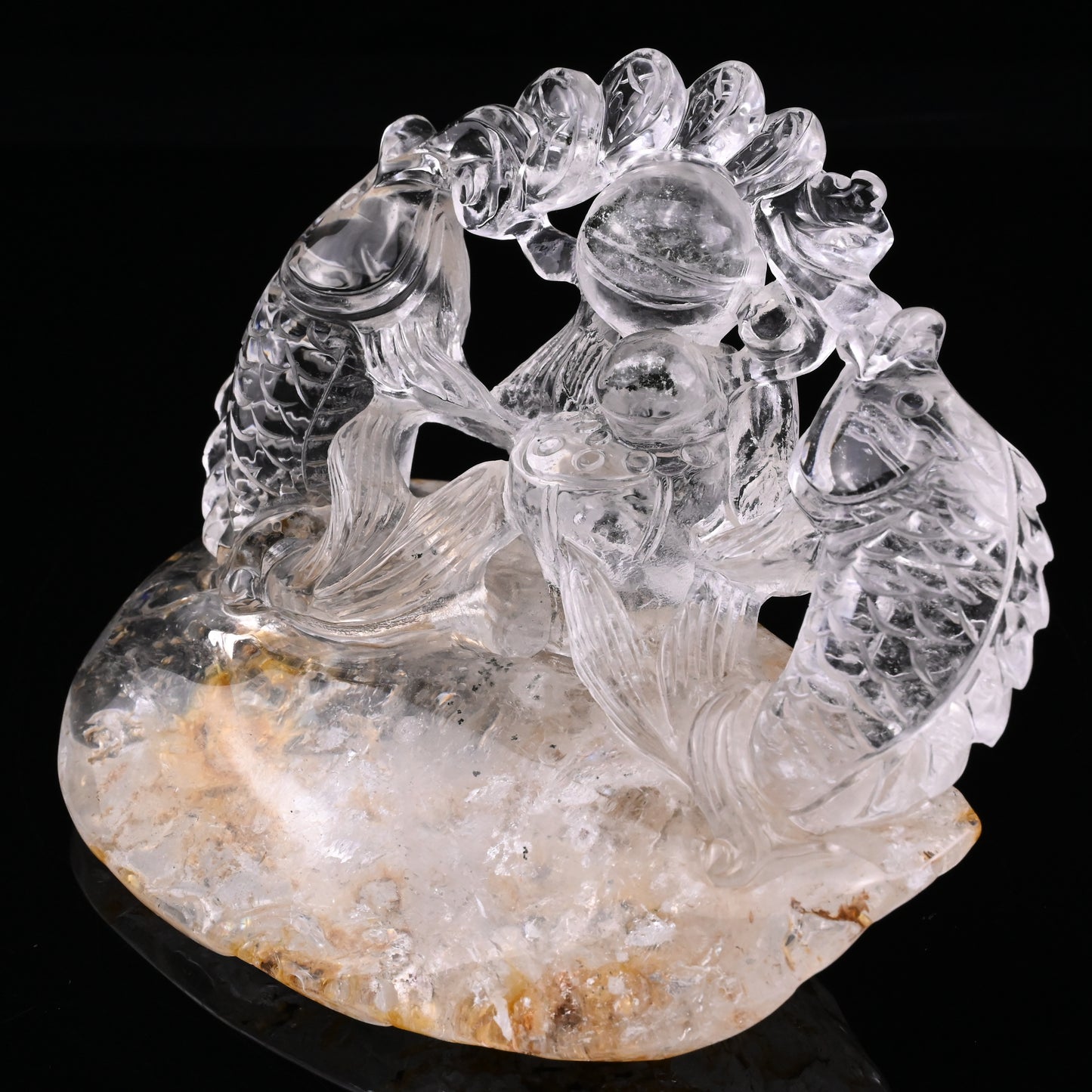 5.25" GoldenHealer Double Fish Sculpture Crystal Healing Hand Carved
