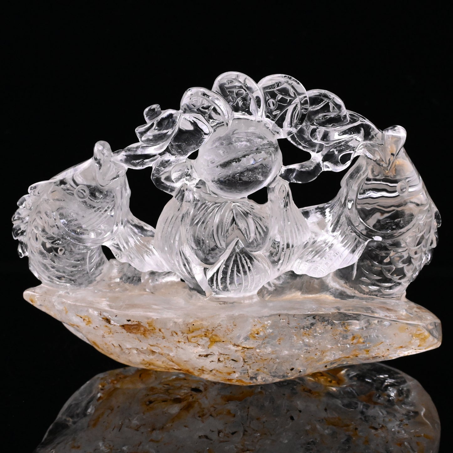 5.25" GoldenHealer Double Fish Sculpture Crystal Healing Hand Carved