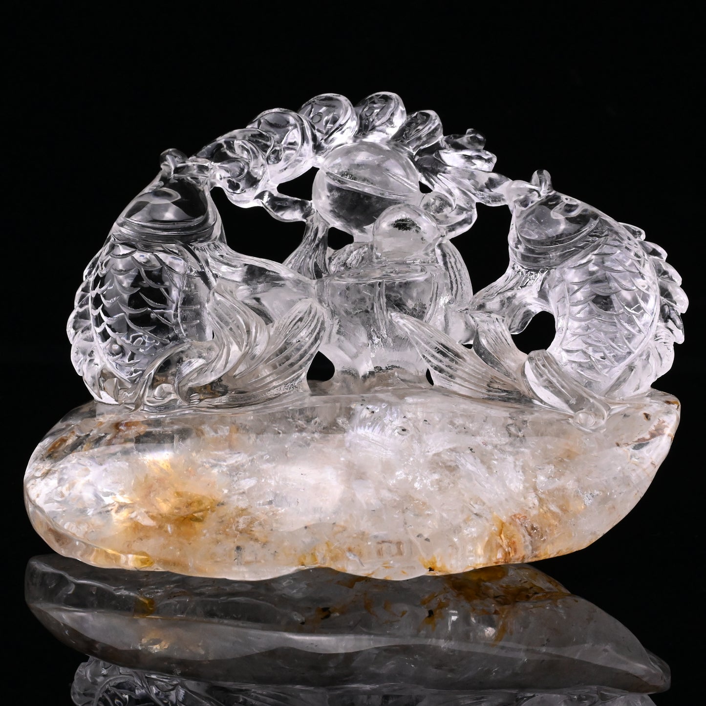 5.25" GoldenHealer Double Fish Sculpture Crystal Healing Hand Carved