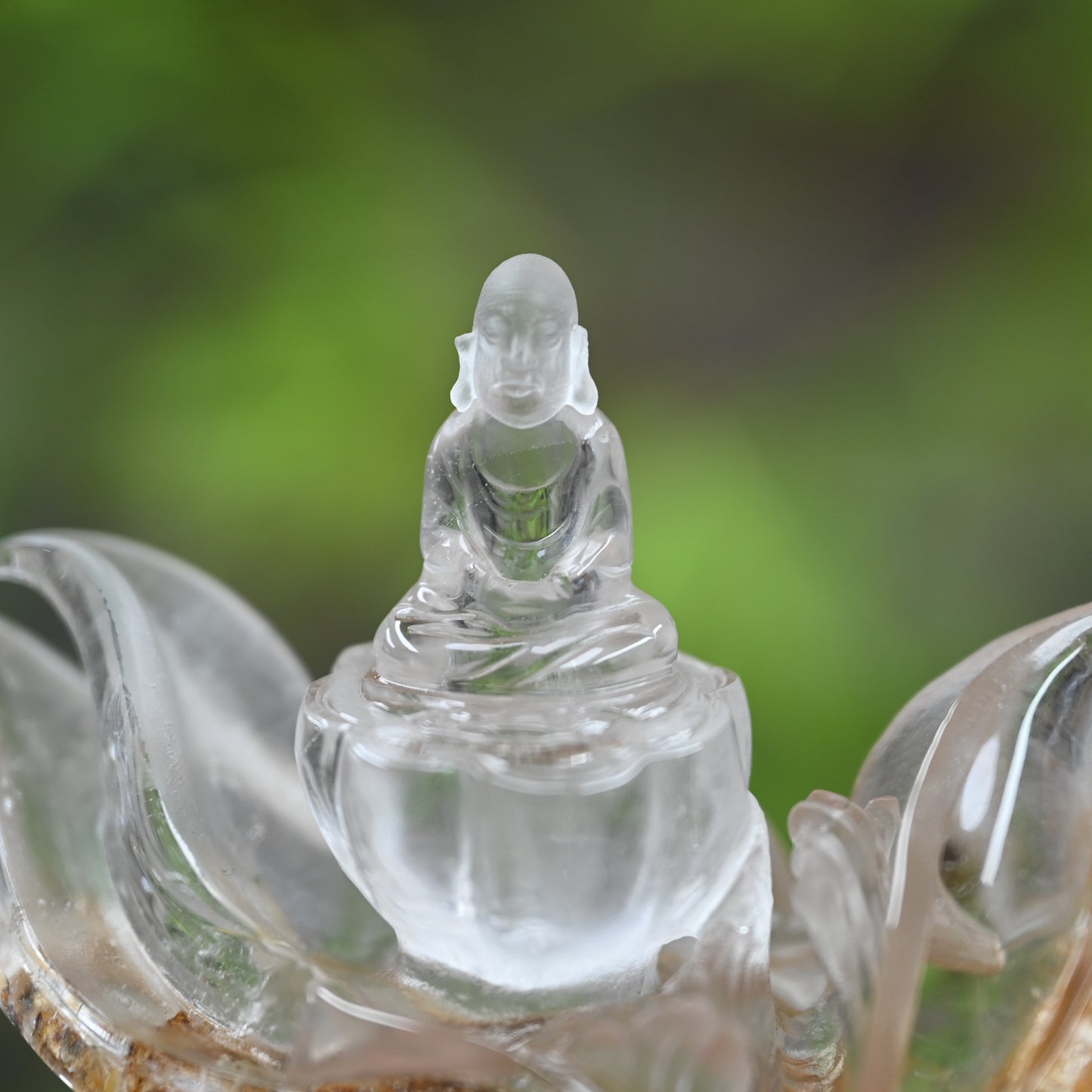Goldenhealer Lotus Practicing Monks Sculpture Crystal Healing Hand Carved