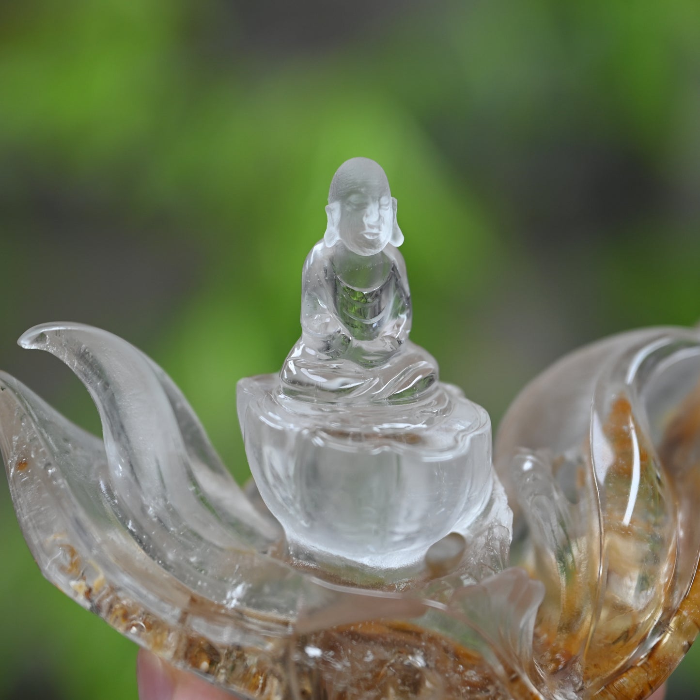 Goldenhealer Lotus Practicing Monks Sculpture Crystal Healing Hand Carved