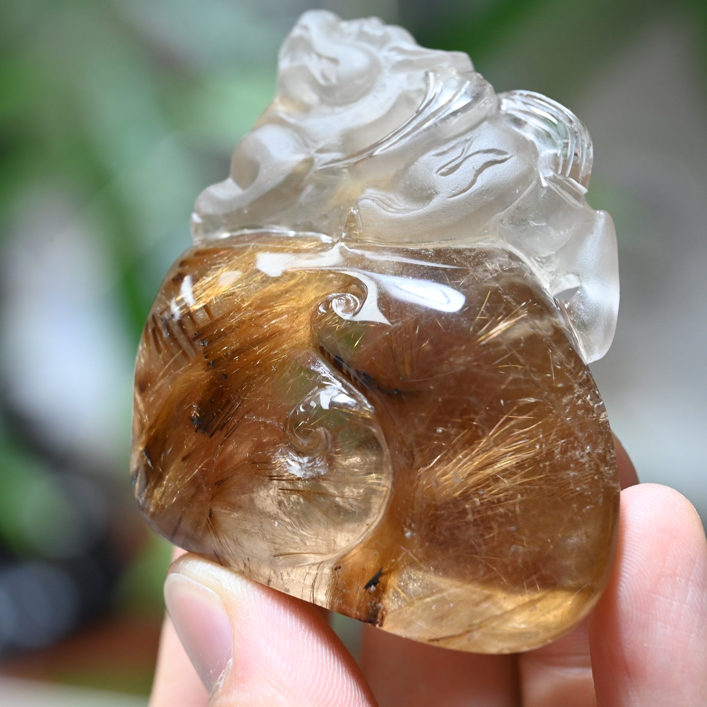 Golden Rutile,Rutilated Pixiu Sculpture Crystal Healing Hand Carved Super Realistic
