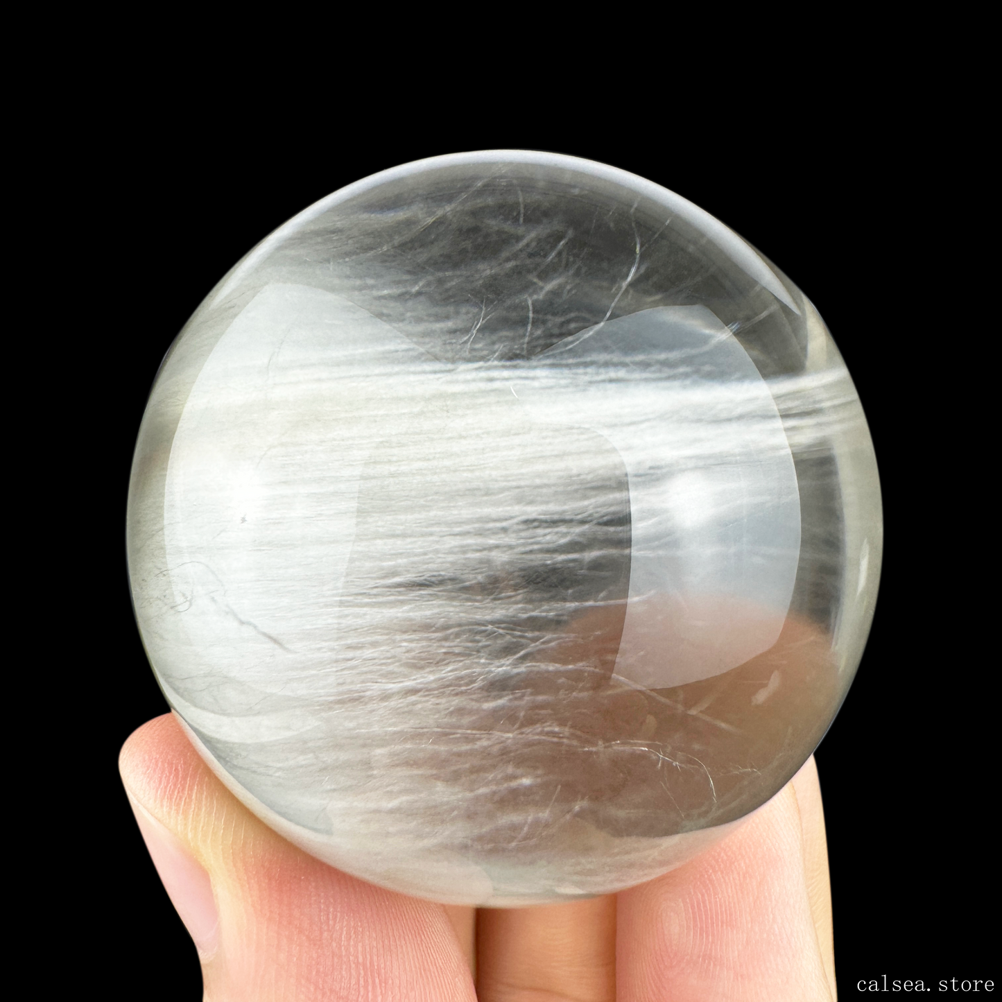 Sliver Rabbit Fur Rutile Sphere Rutilated Quartz Crystal Healing Hand Carved Sphere/Ball